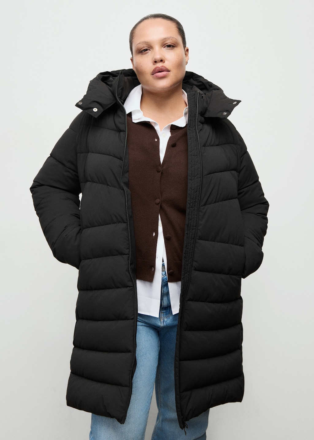 Midi quilted anorak with hood