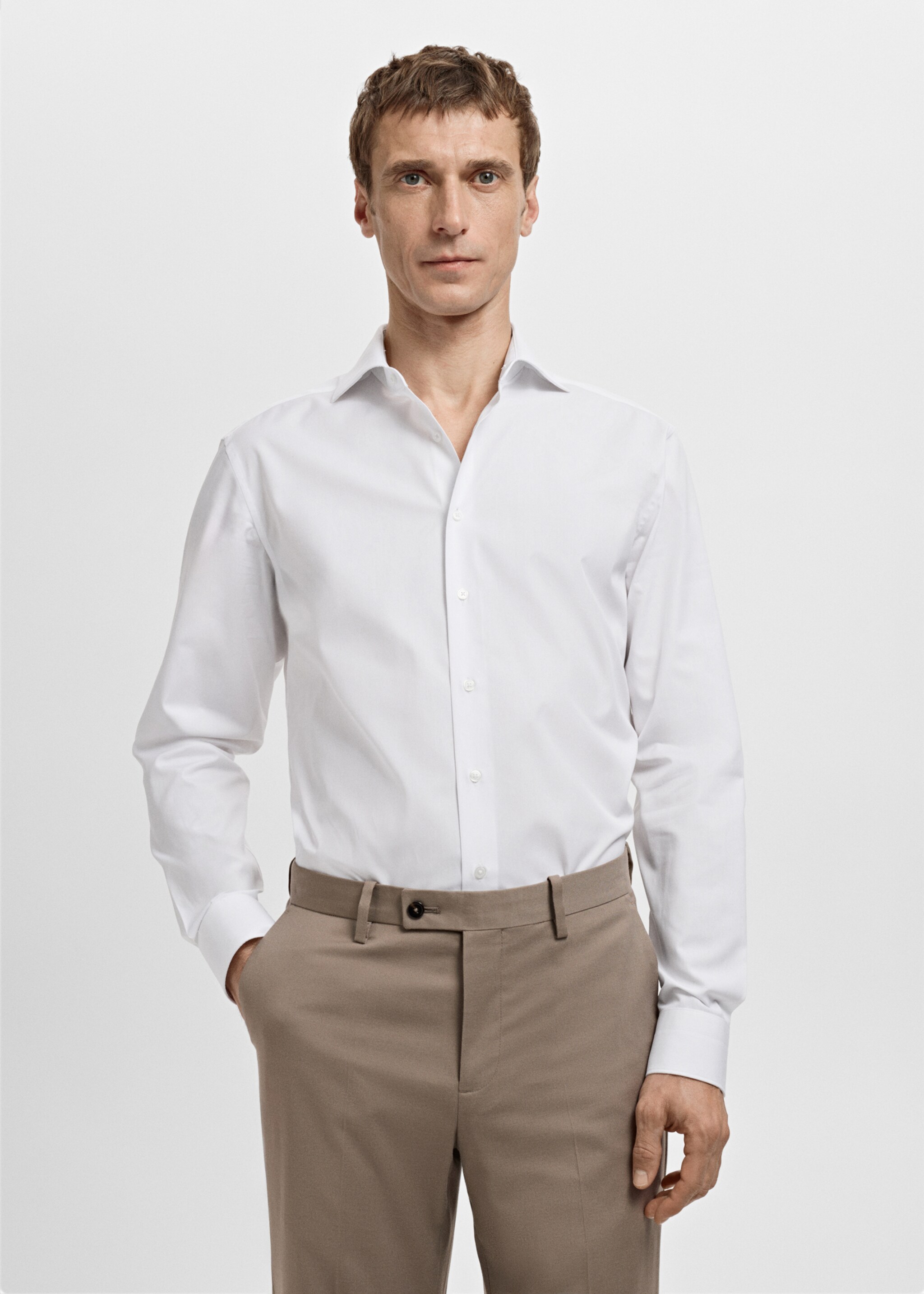 Slim-fit cotton poplin suit shirt - Medium plane, White. Ref: 27061192-00.