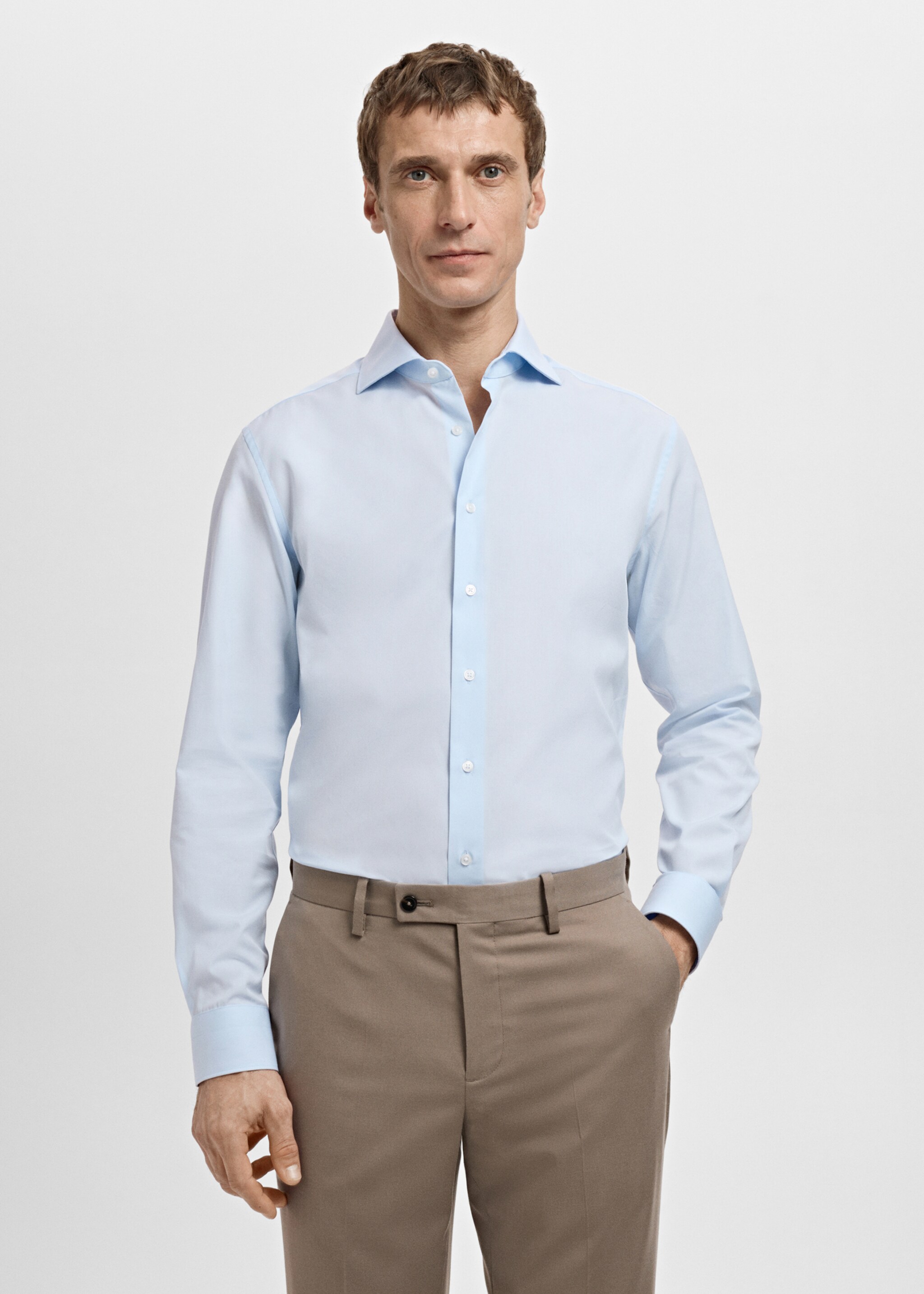Slim-fit cotton poplin suit shirt - Medium plane, Sky Blue. Ref: 27061192-00.