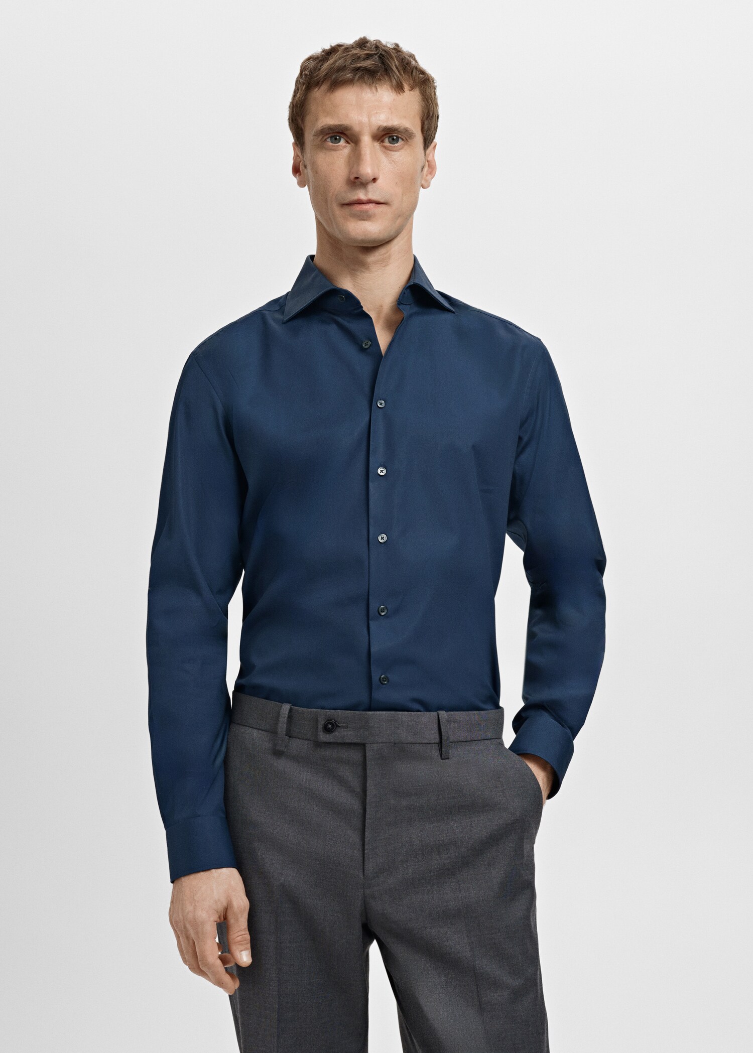 Slim-fit cotton poplin suit shirt - Medium plane