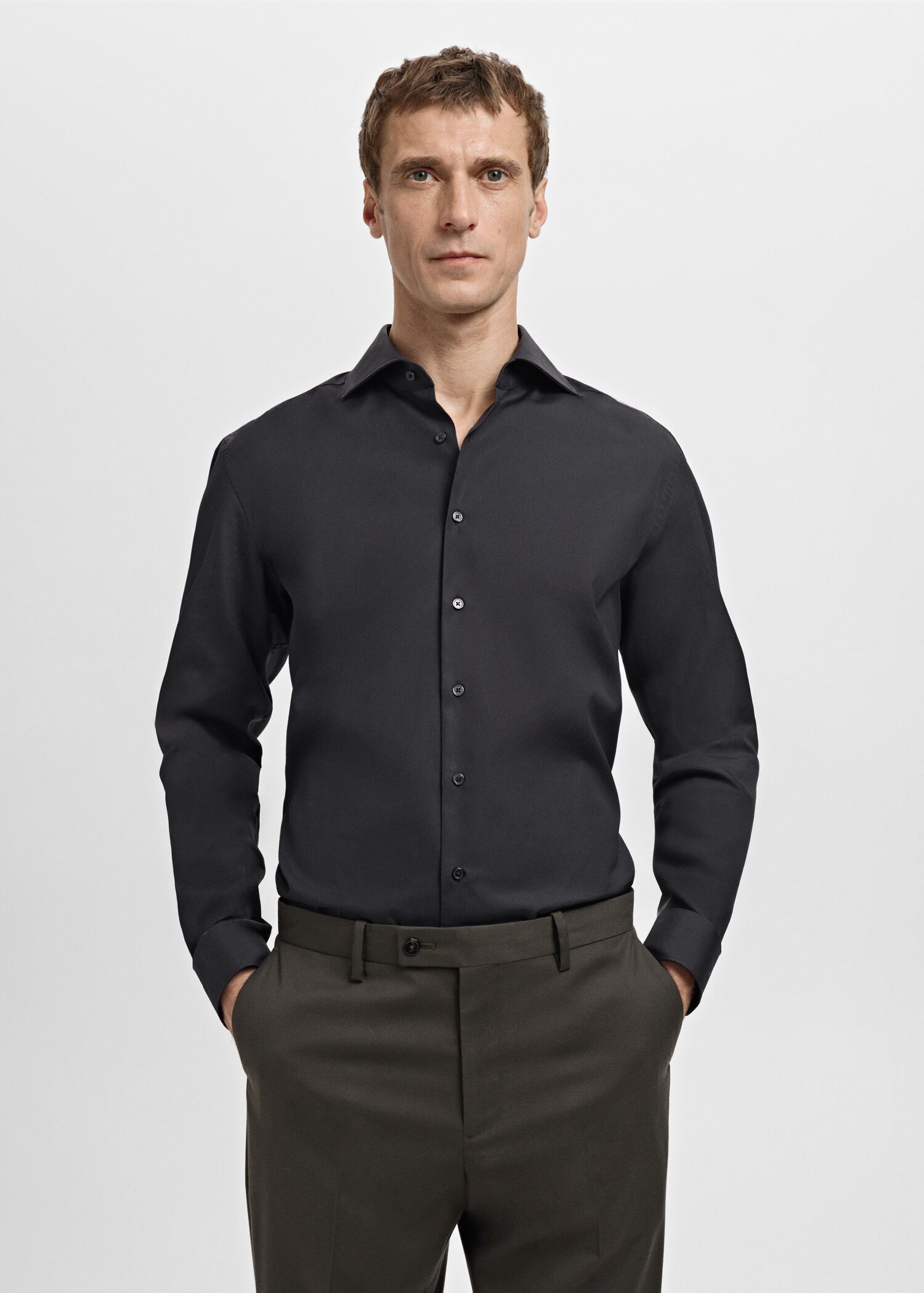 Slim-fit cotton poplin suit shirt - Medium plane