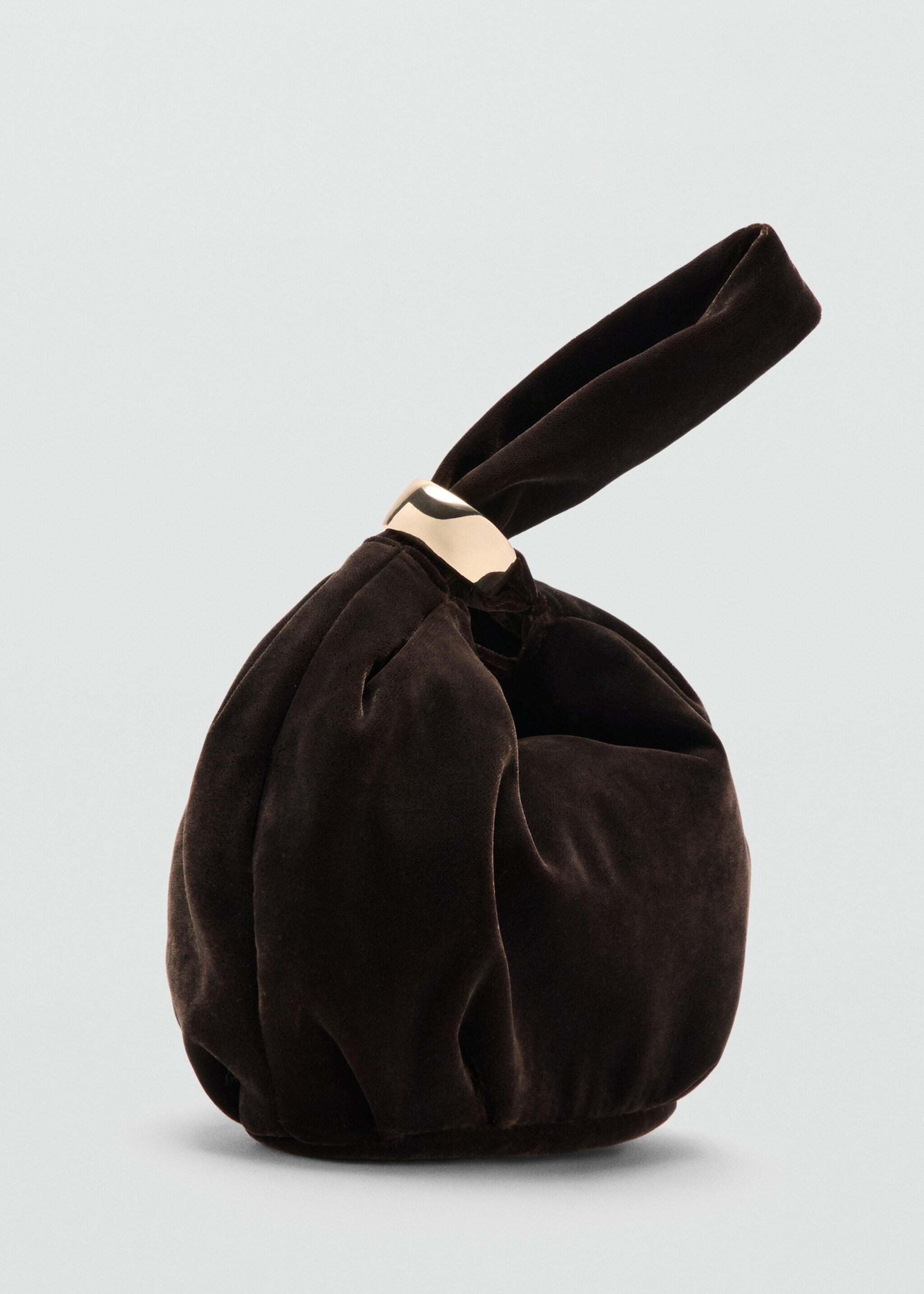 Velvet handbag with metallic detail - Средний план, Шоколадный. Ref: 27061199-00.