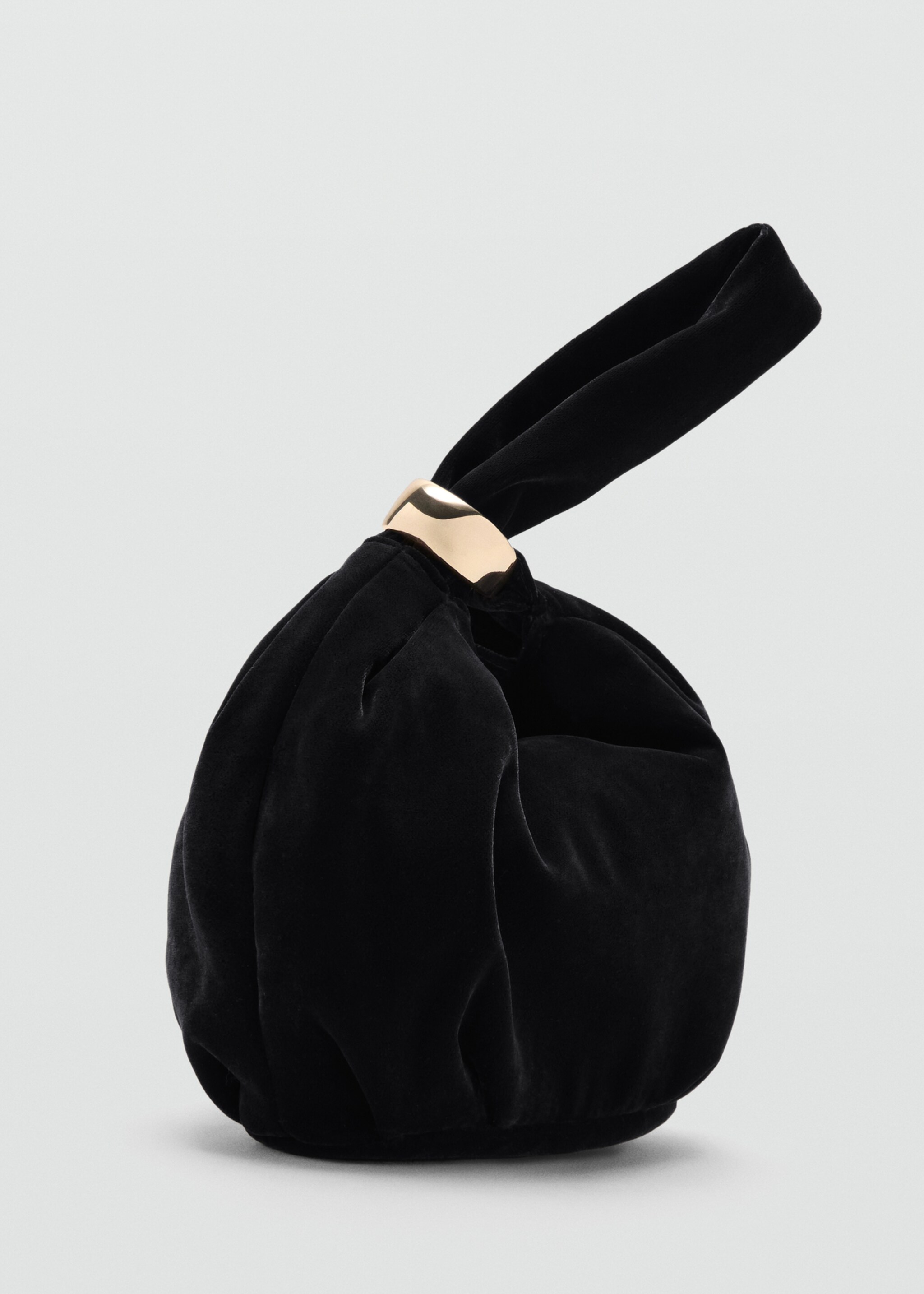 Velvet handbag with metallic detail - Средний план, Черный. Ref: 27061199-00.
