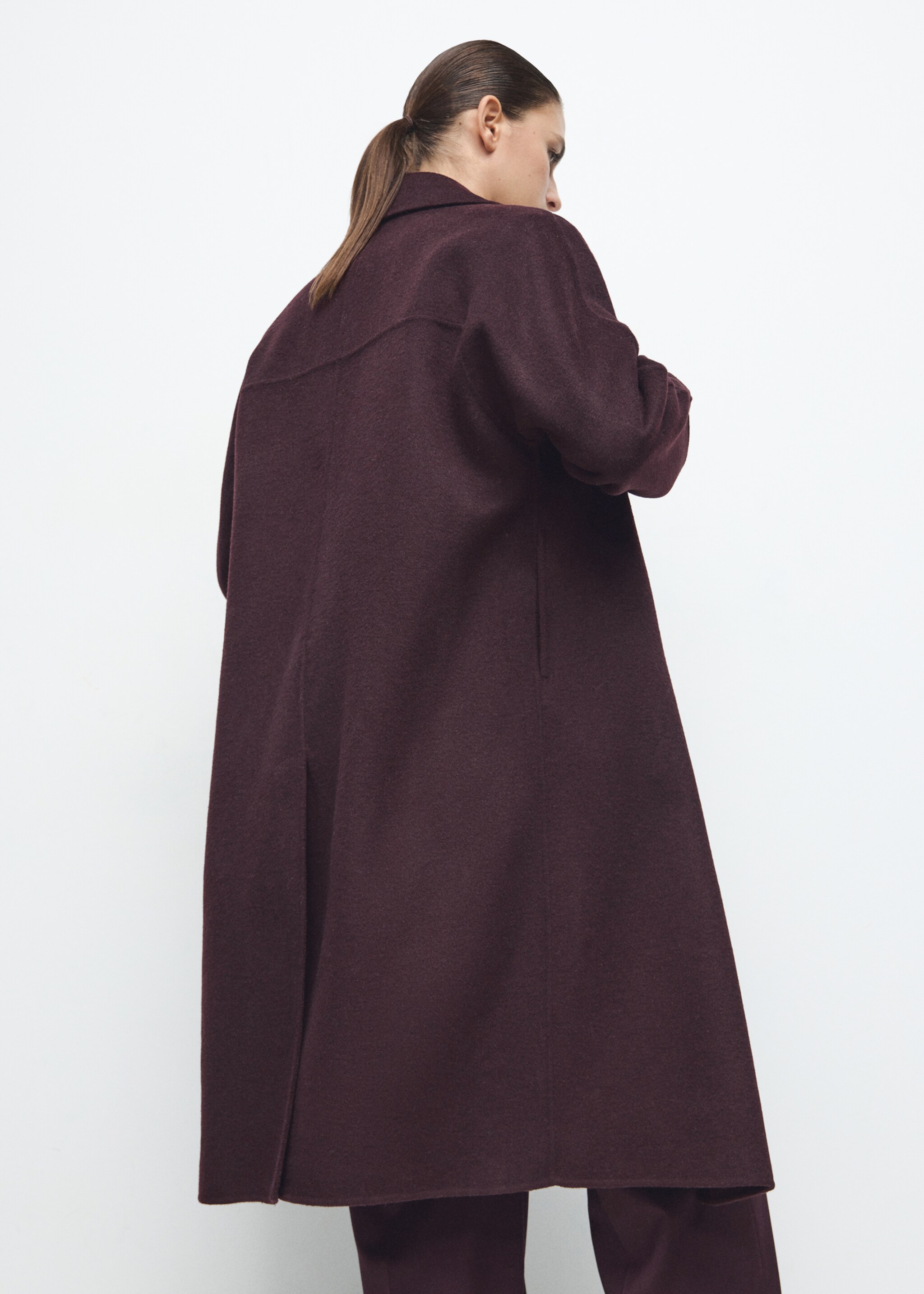Handmade oversized wool coat - Reverse of the article, Wine. Ref: 27061210-00.