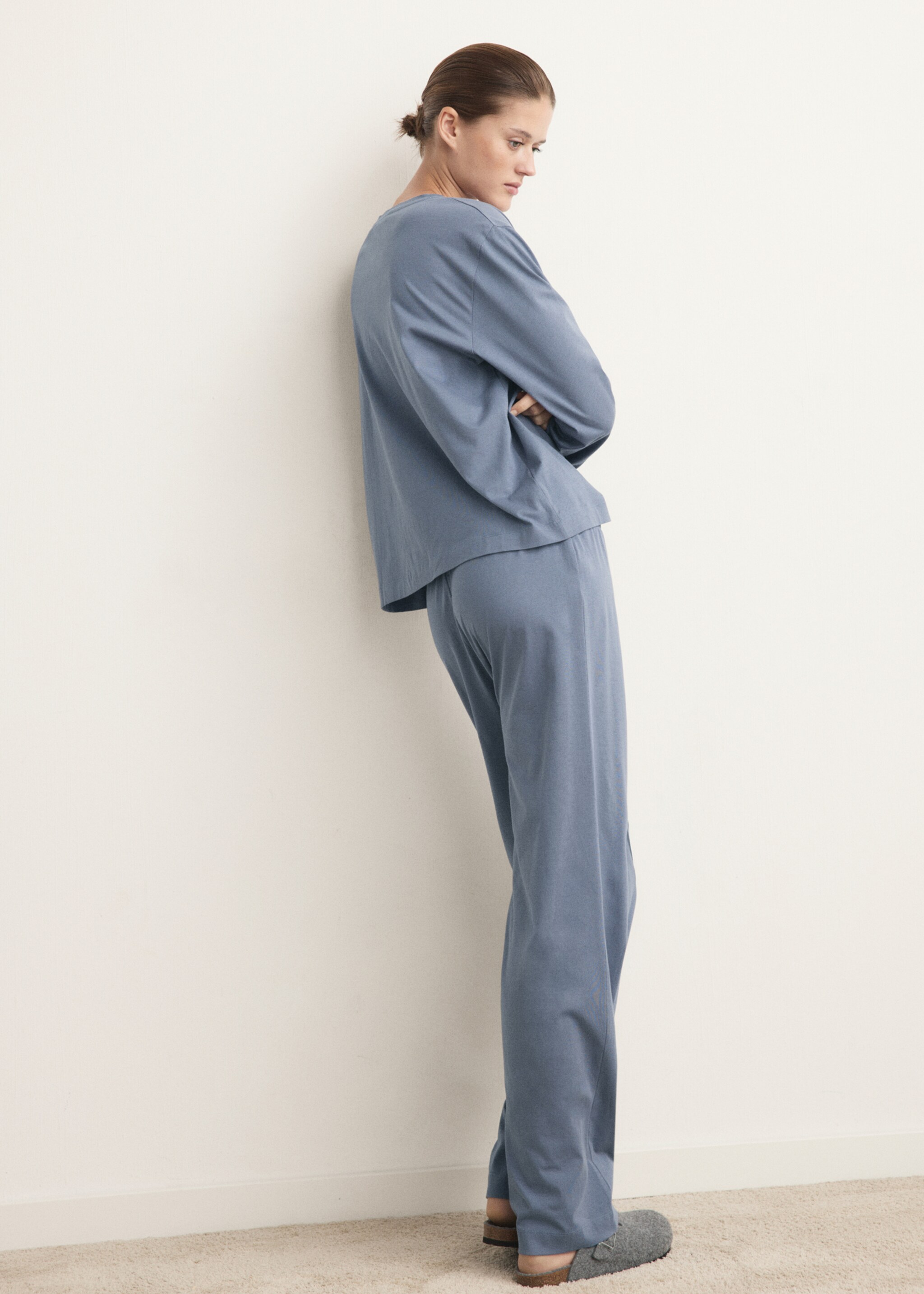 Cotton two-piece short-sleeved pyjamas - Reverse of the article, Ink Blue. Ref: 27061216-00.