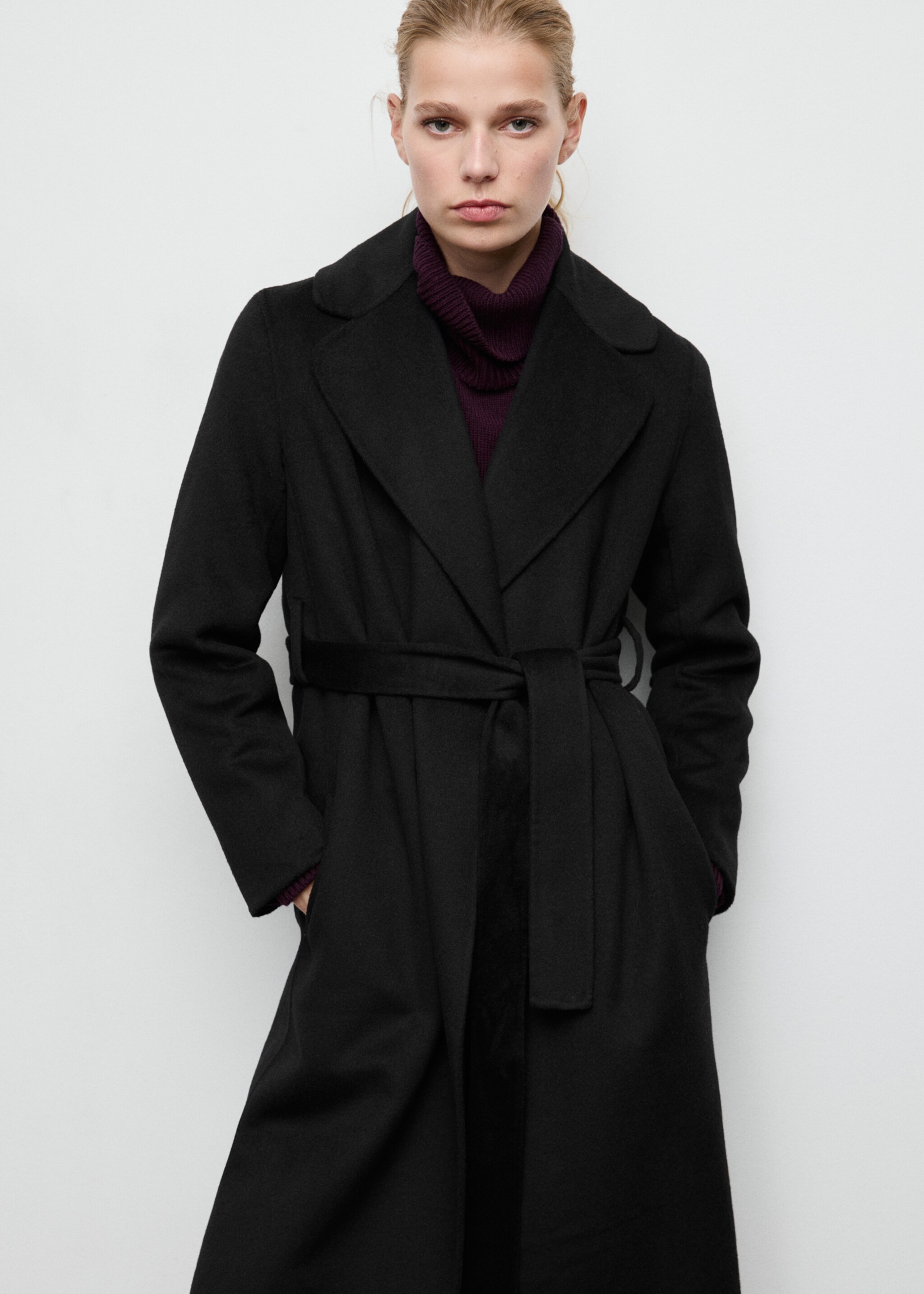 Handmade wool coat with belt - Medium plane, Black. Ref: 27061217-00.