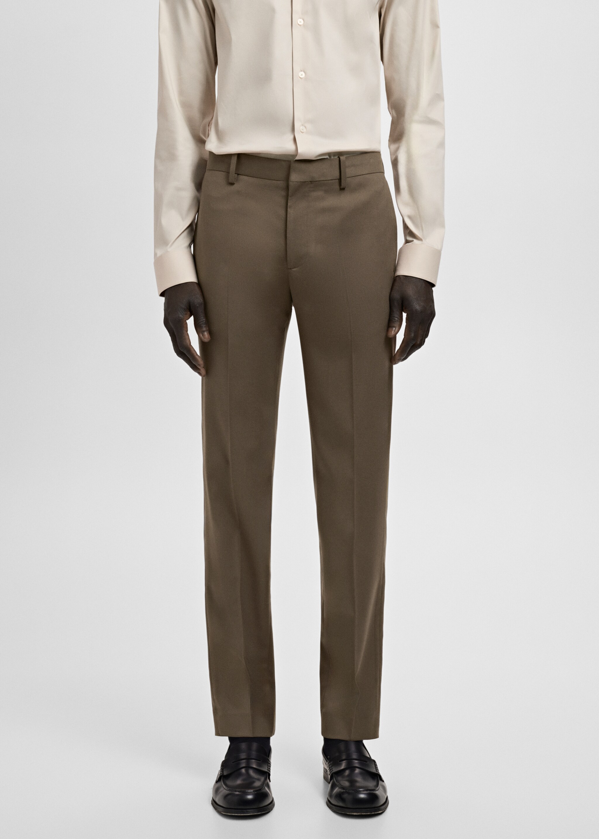 Stretch fabric super slim-fit suit trousers - Medium plane, Brown. Ref: 27061219-00.