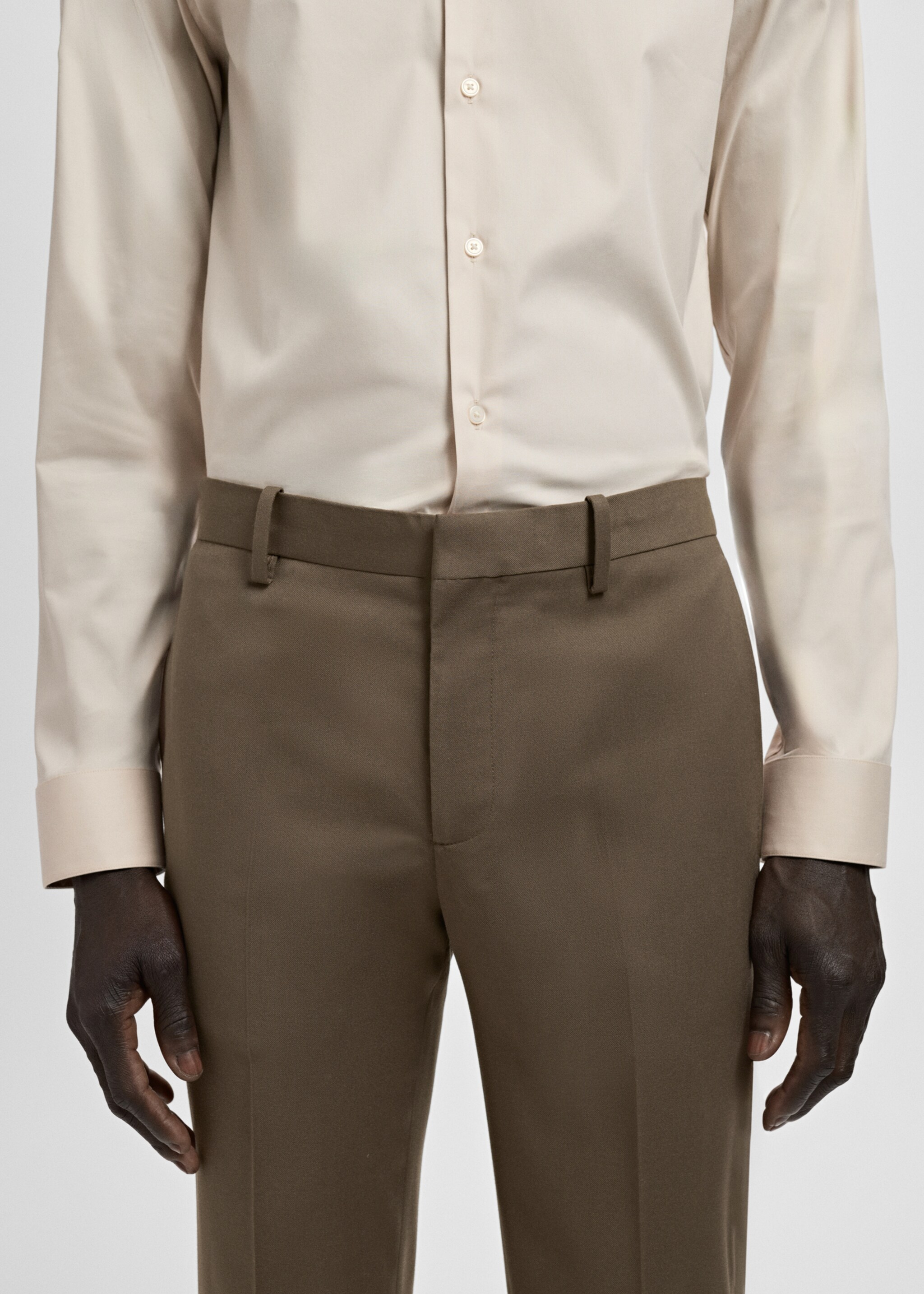 Stretch fabric super slim-fit suit trousers - Details of the article 1, Brown. Ref: 27061219-00.