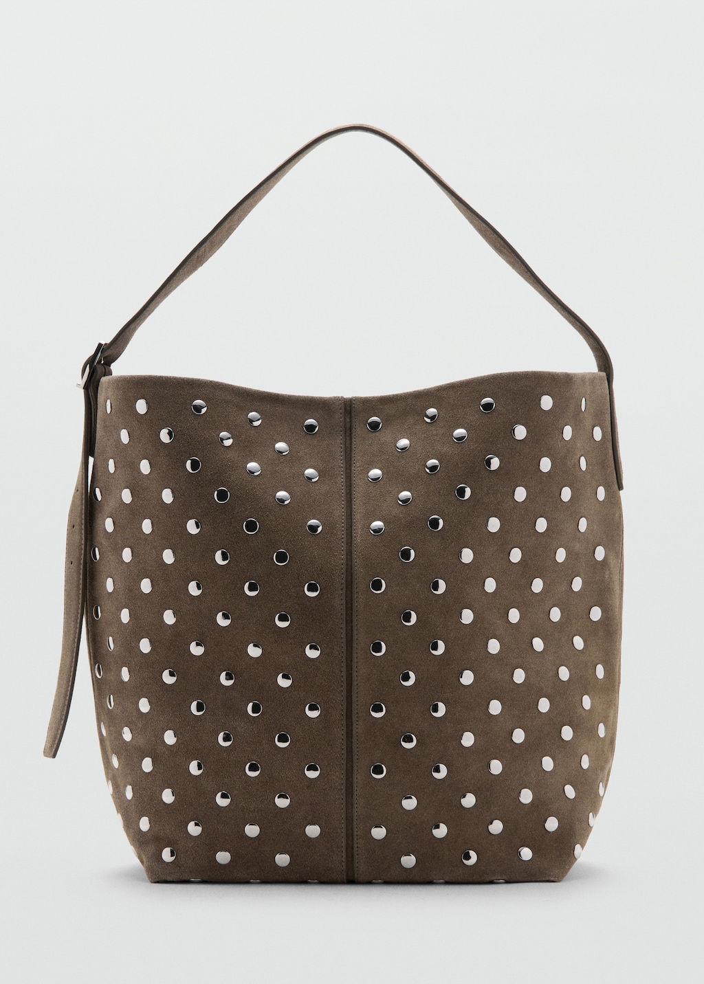 Suede bucket bag with studs