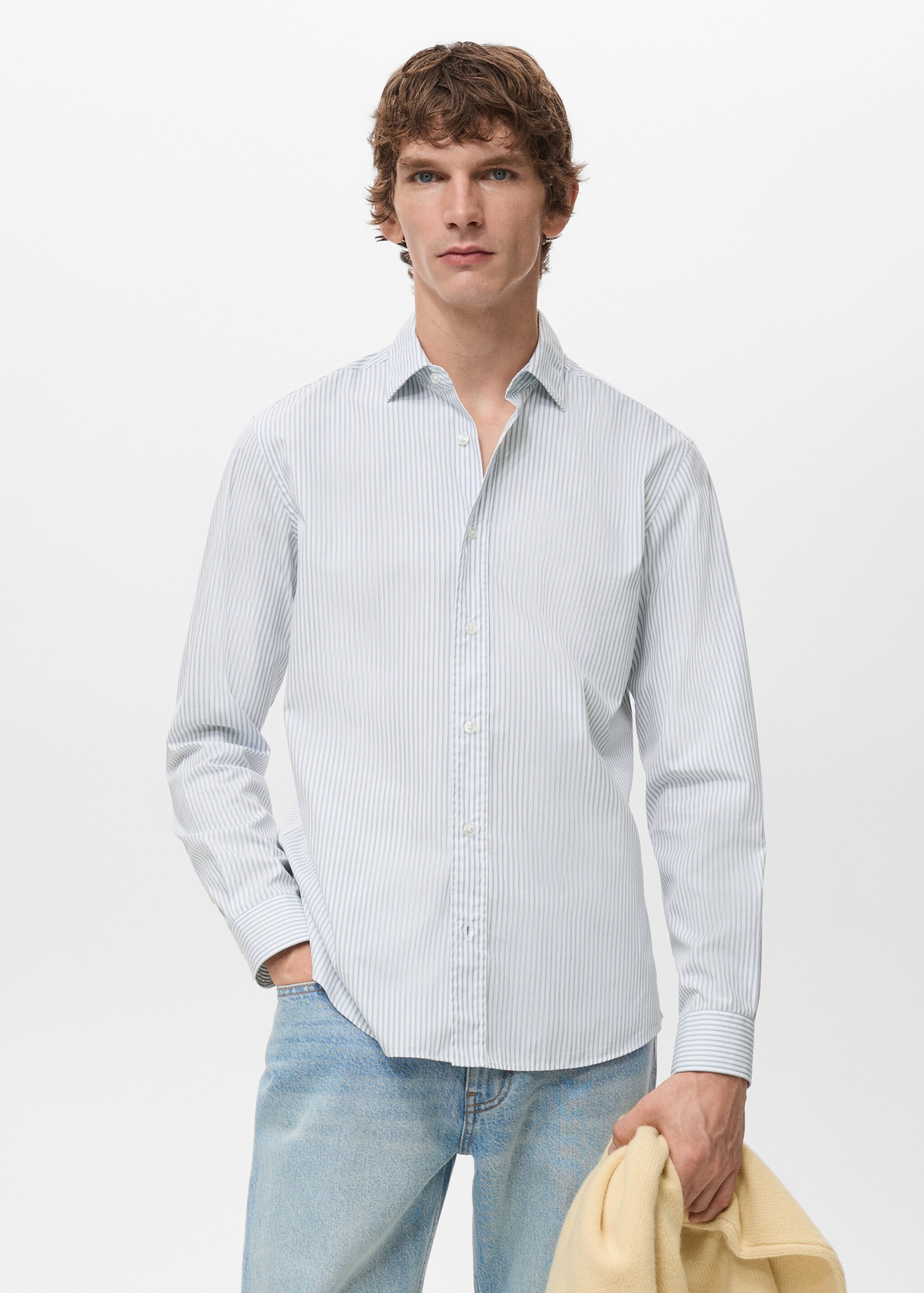 Chemise coton rayures regular-fit - Plan moyen, Bleu ciel. Ref: 27061231-00.