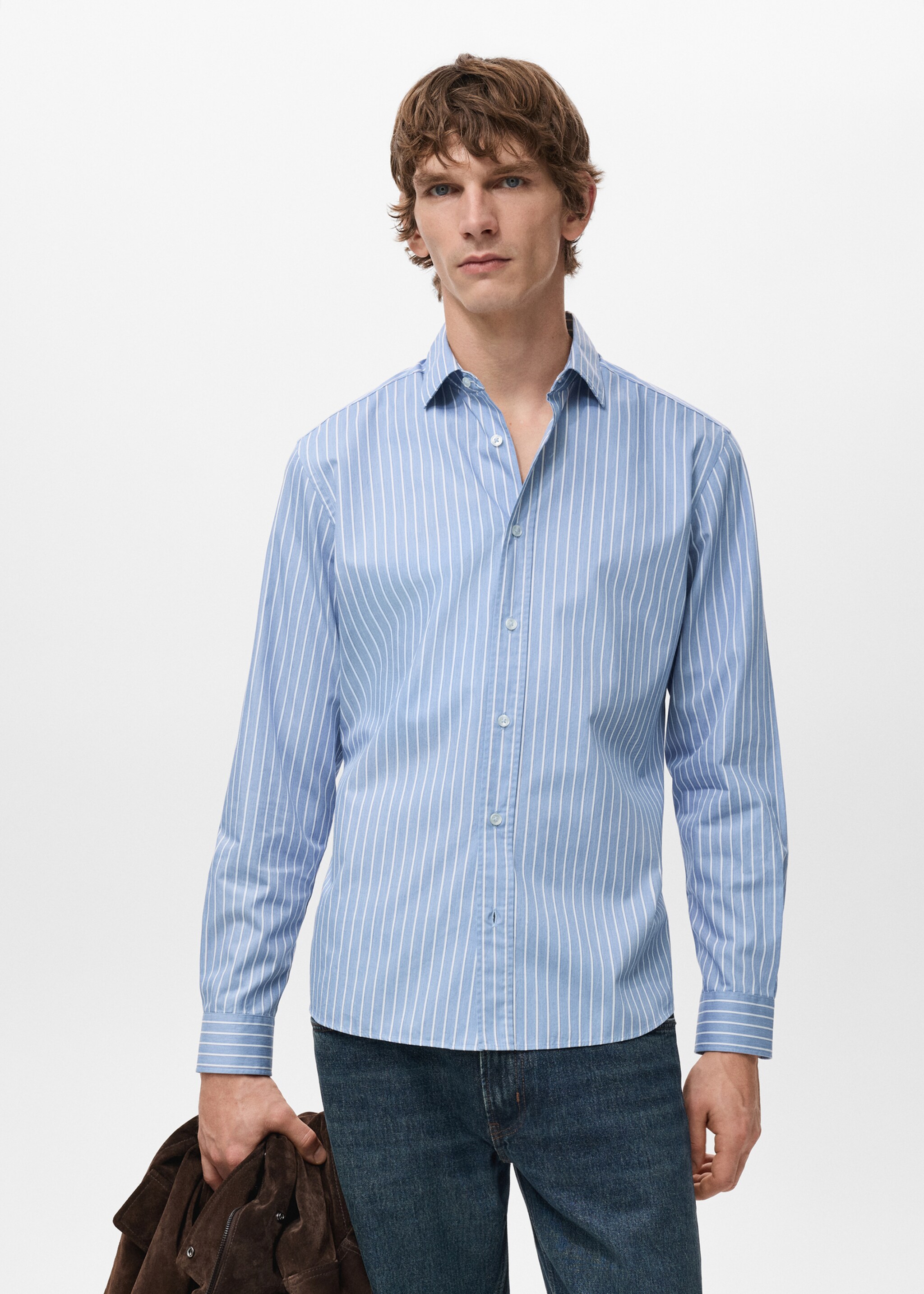 Chemise coton rayures regular-fit - Plan moyen, Bleu. Ref: 27061231-00.