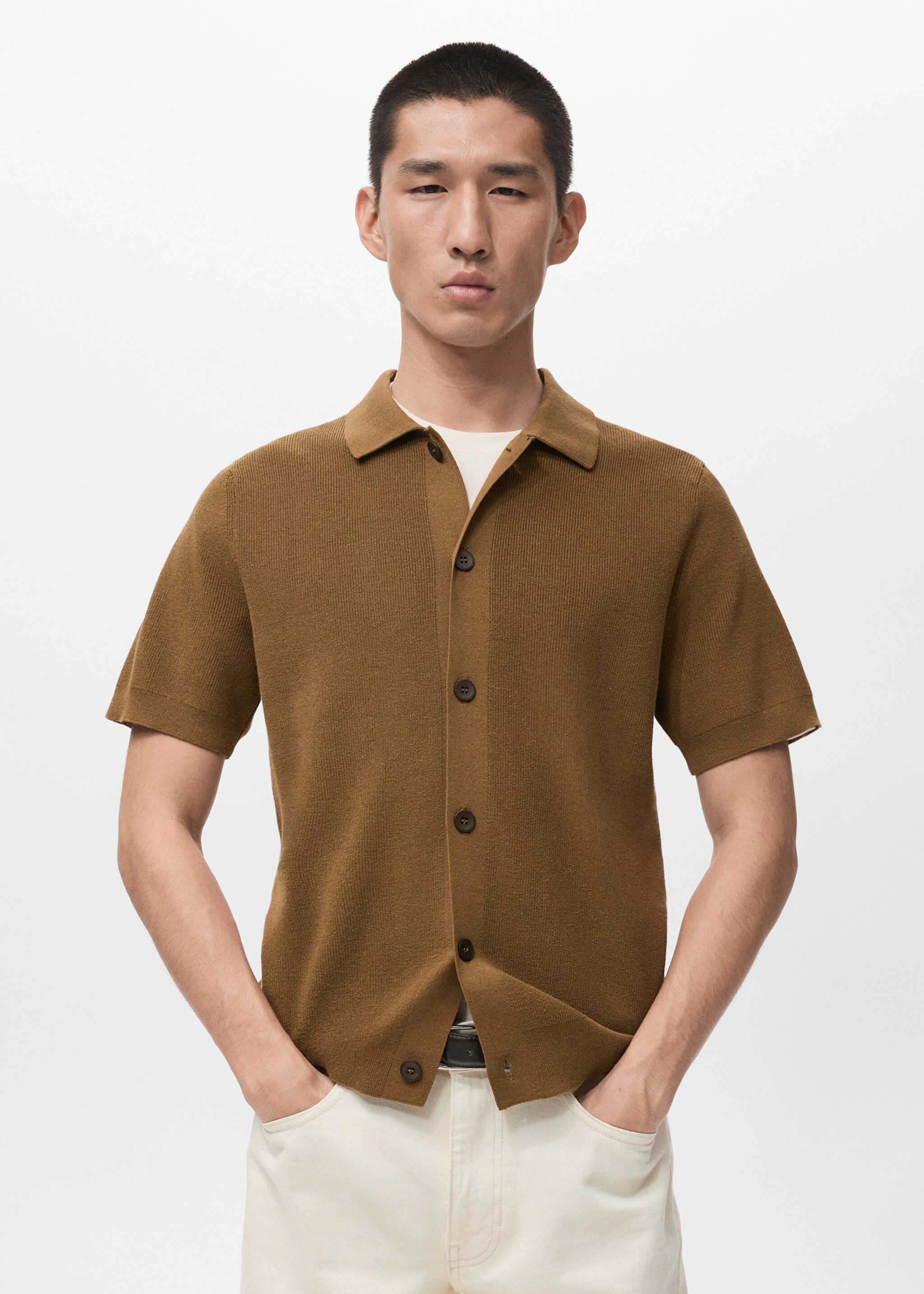 Cotton knit shirt - Medium plane, Tobacco Brown. Ref: 27061234-00.
