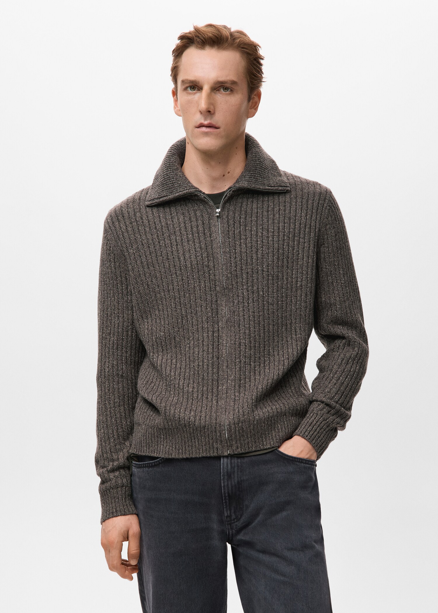 Ribbed-knit cardigan with zip - Medium plane