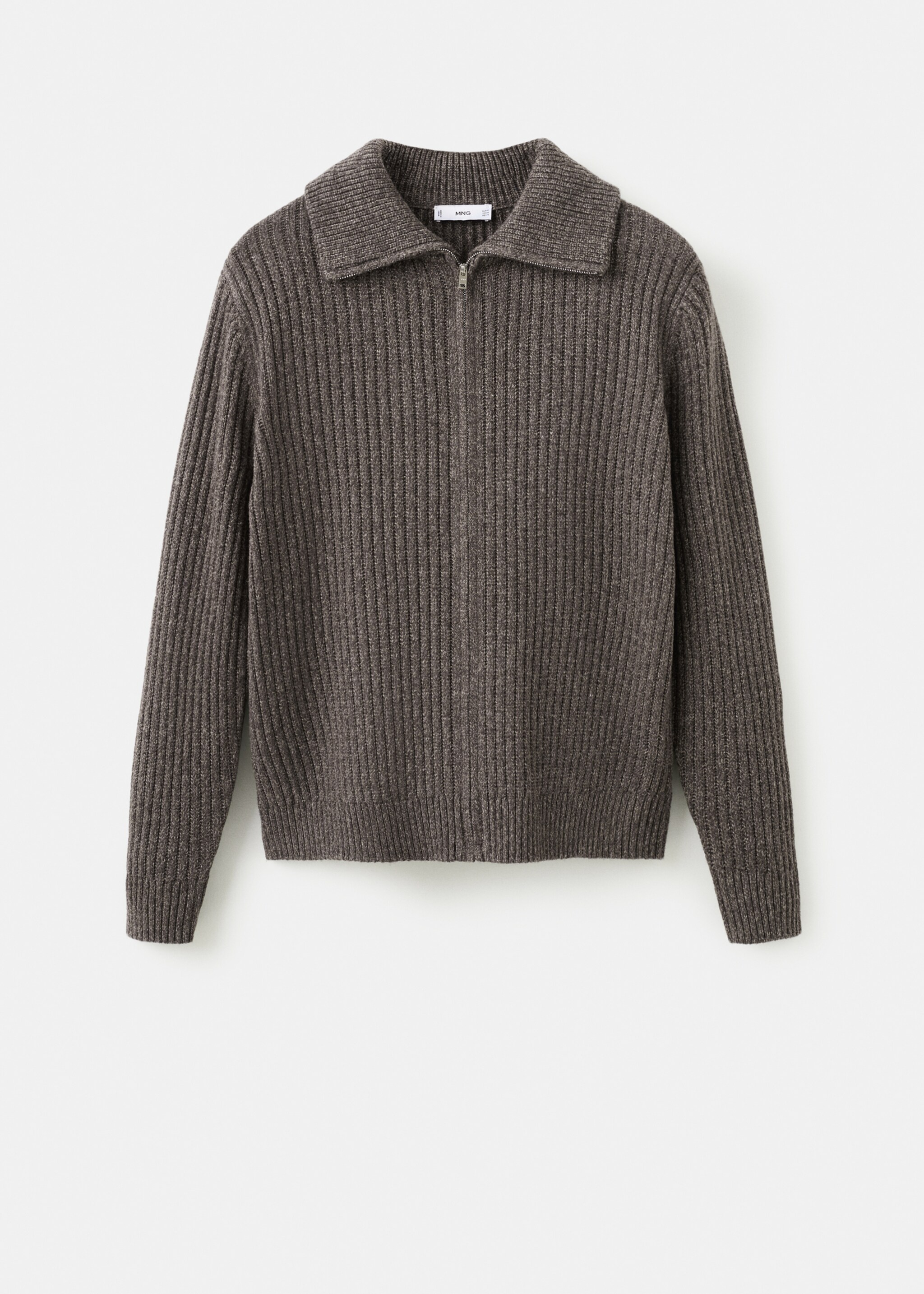 Ribbed-knit cardigan with zip - Article without model, Chocolate. Ref: 27061250-00.