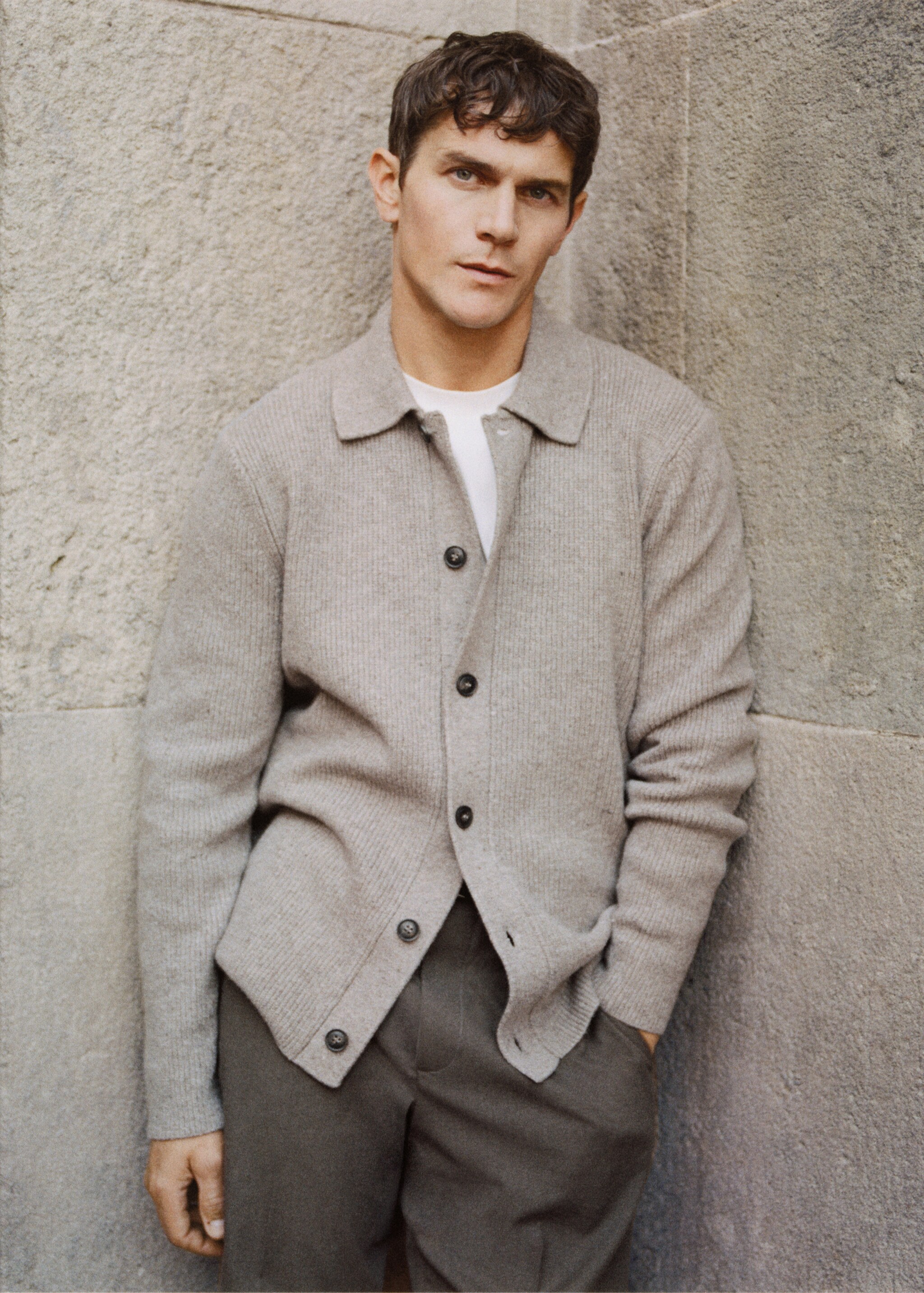 Ribbed knit cardigan - Details of the article 3, Medium Brown. Ref: 27061251-00.