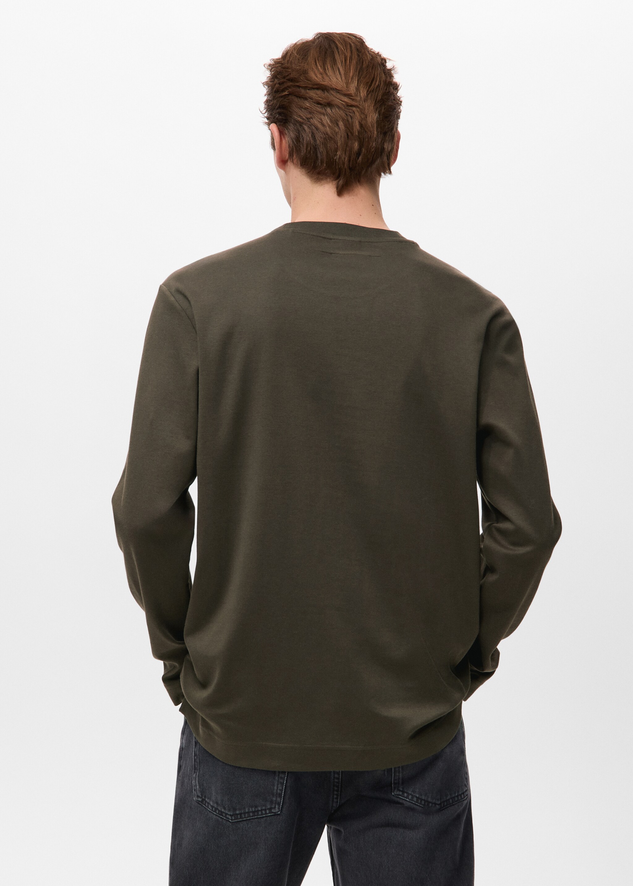 Long sleeve regular fit T-shirt - Reverse of the article, Chocolate. Ref: 27061254-00.