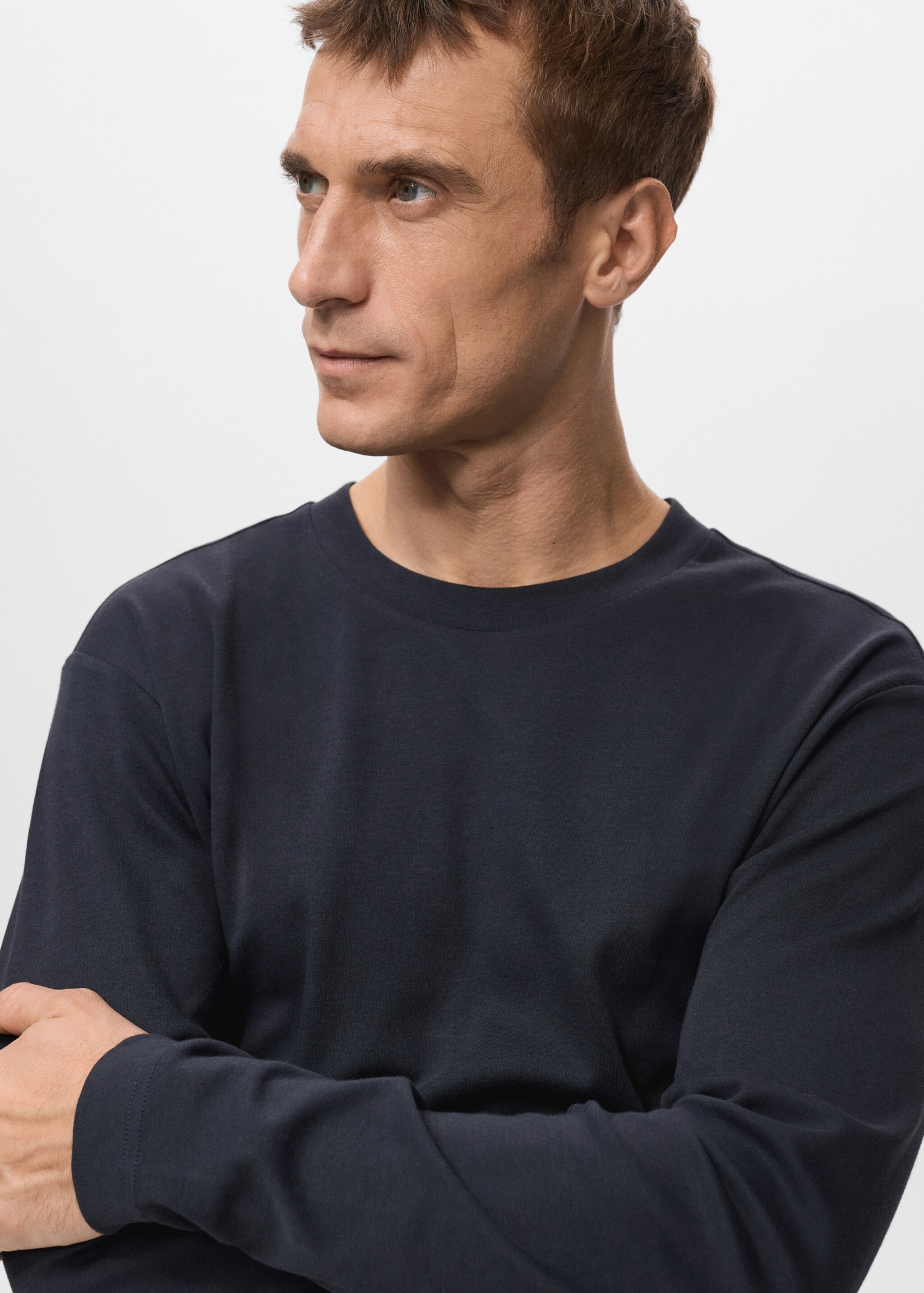 Long sleeve regular fit T-shirt - Details of the article 1, Navy. Ref: 27061254-00.