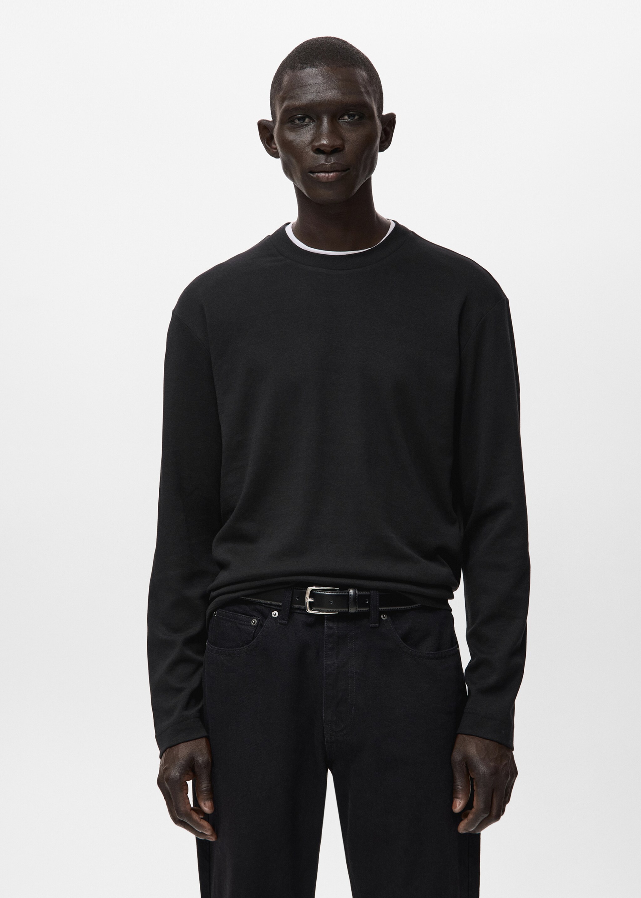 Long sleeve regular fit T-shirt - Medium plane, Black. Ref: 27061254-00.