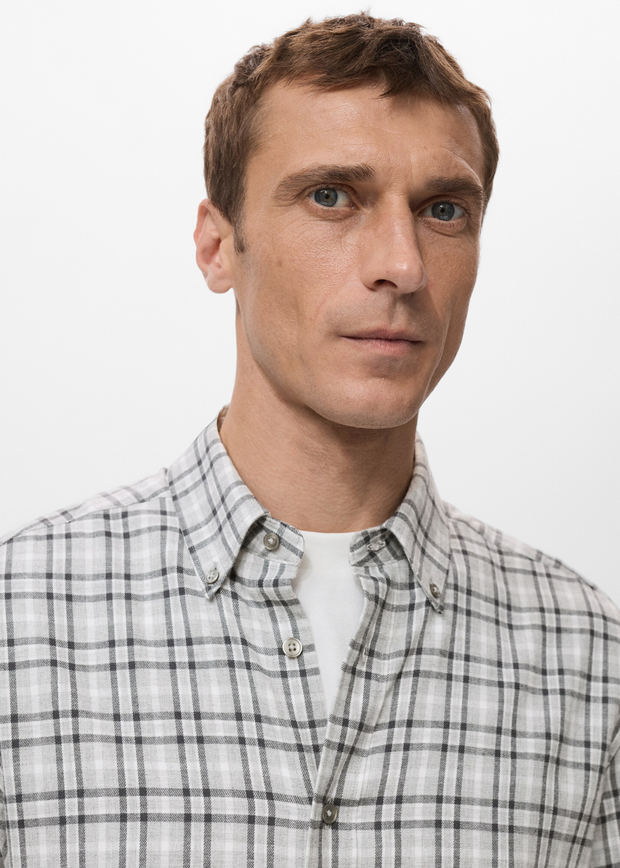 Regular Fit Plaid Flannel Shirt - Details of the article 1, Light Heather Grey. Ref: 27061258-00.