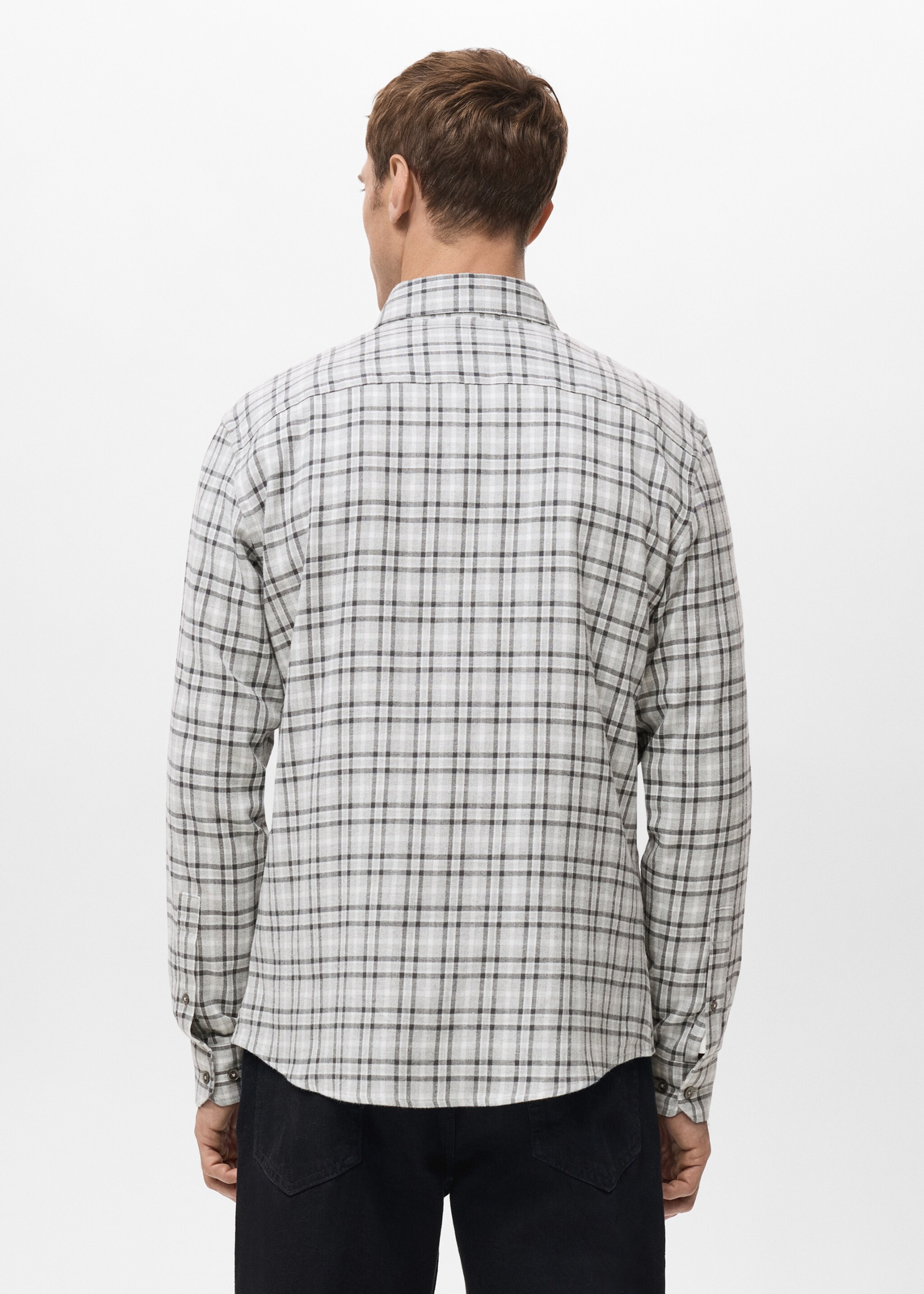 Regular Fit Plaid Flannel Shirt - Reverse of the article, Light Heather Grey. Ref: 27061258-00.