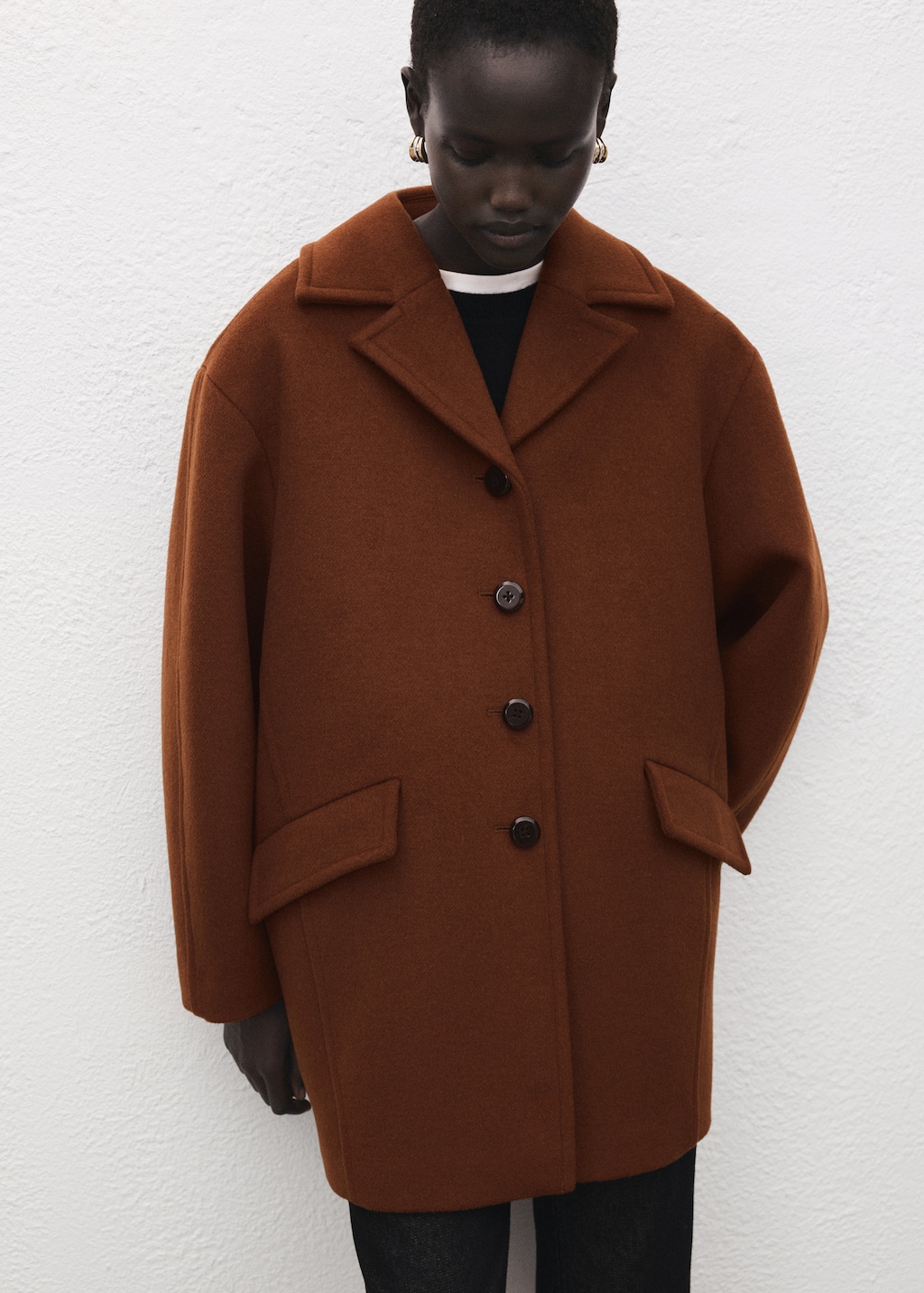 Mango Wool-blend coat with button fastening