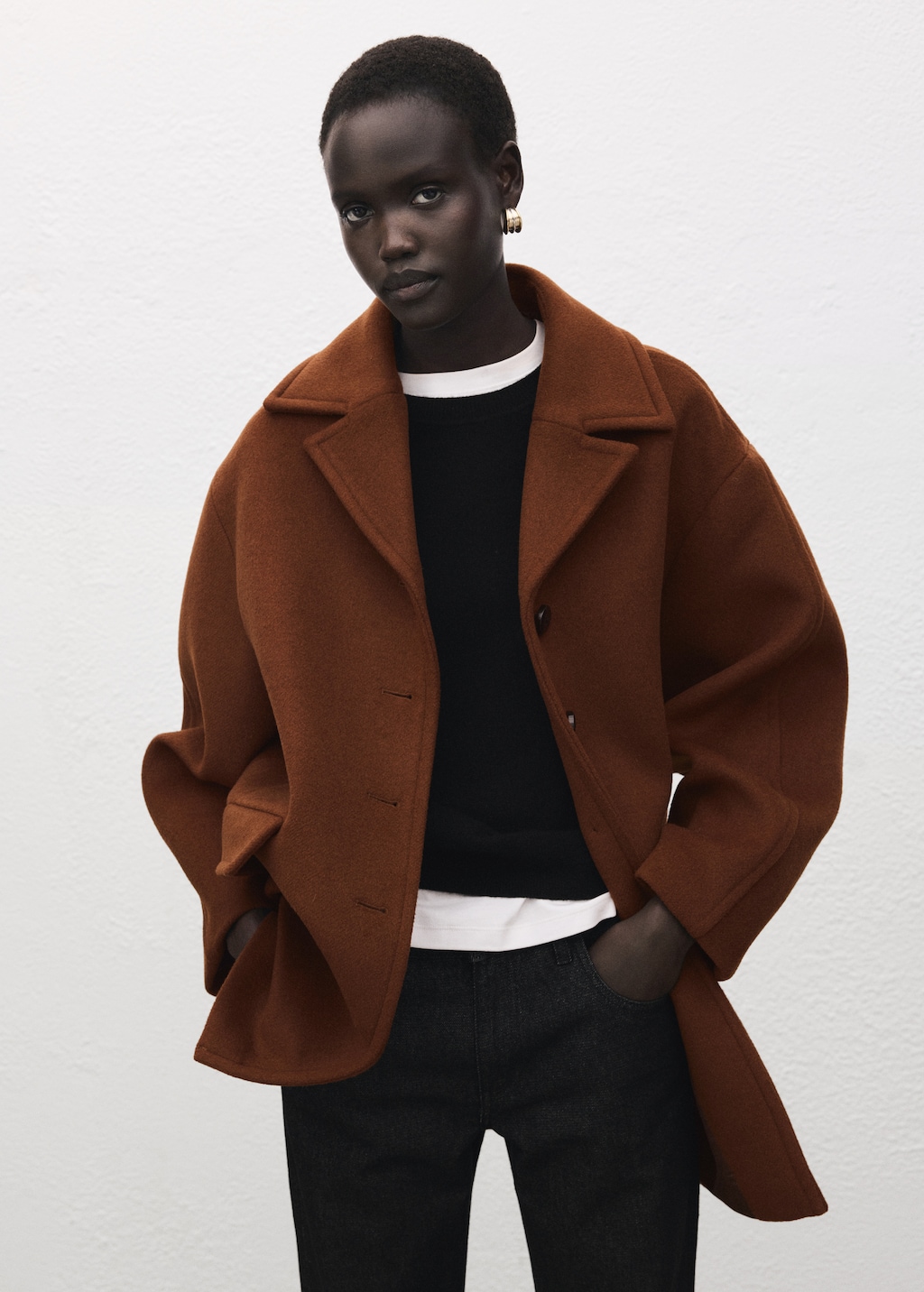 Mango Wool-blend coat with button fastening