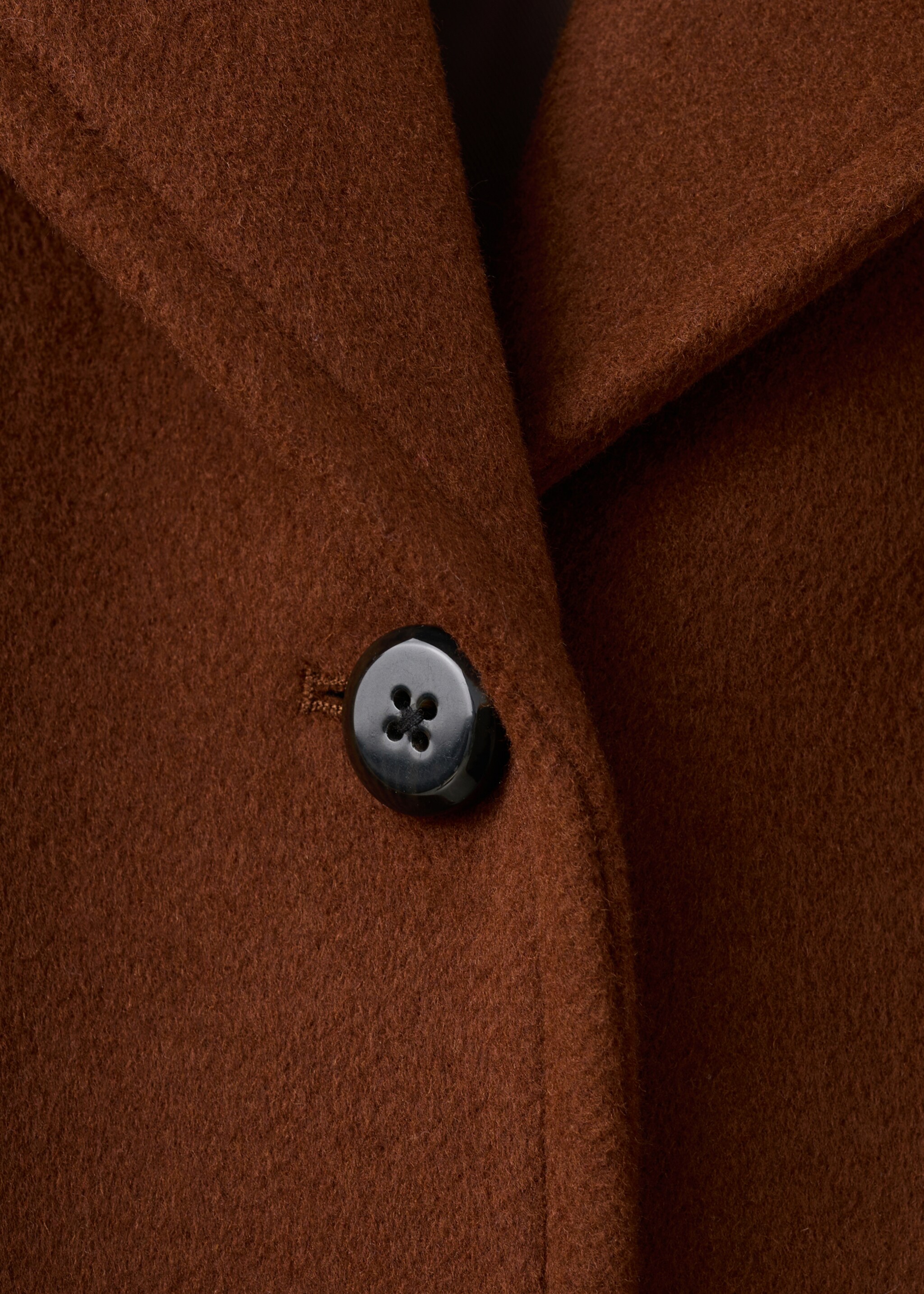 Wool-blend coat with button fastening - Details of the article 8, Medium Brown. Ref: 27061259-00.