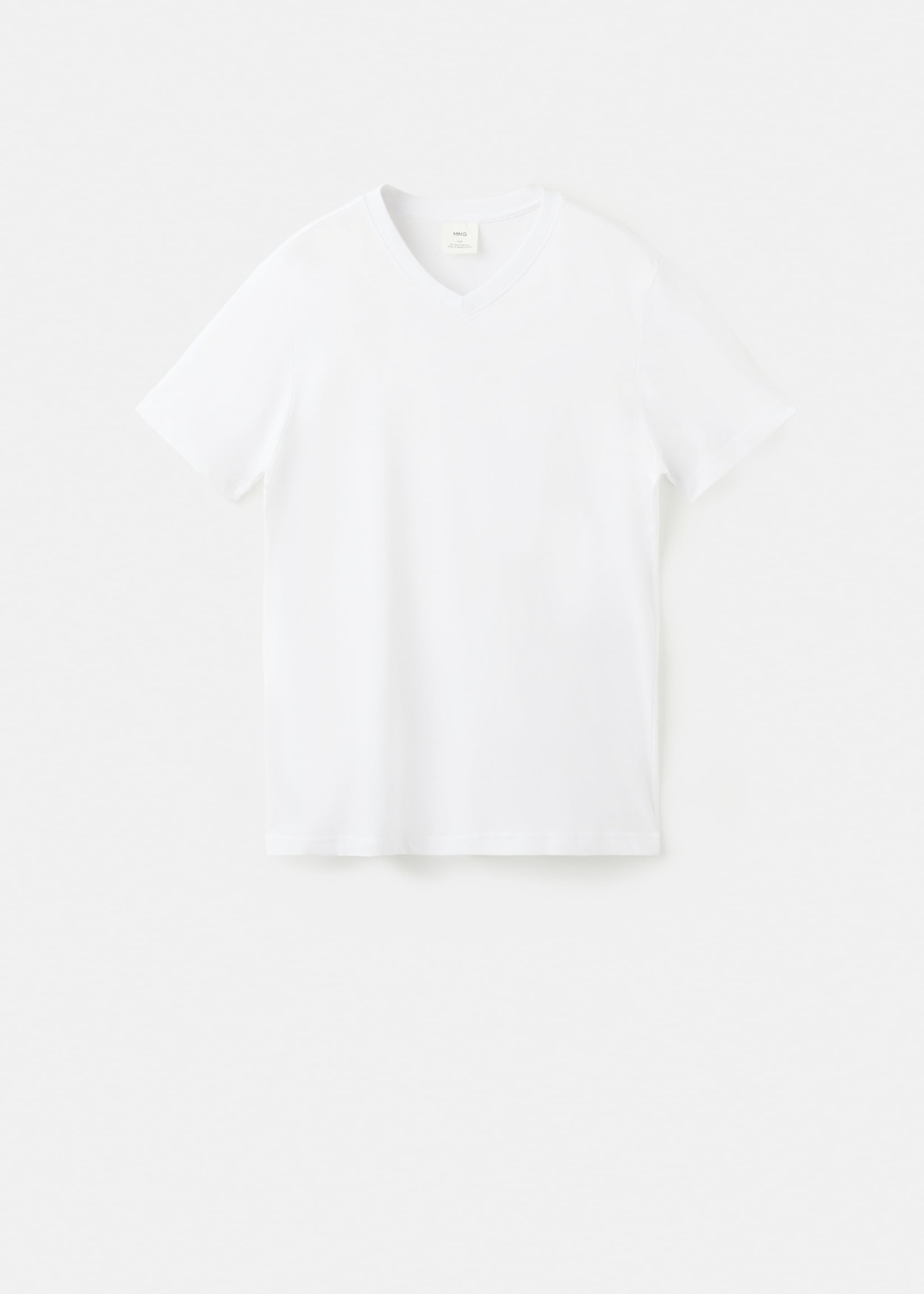 100% cotton slim-fit V-neck t-shirt - Article without model, White. Ref: 27061261-00.