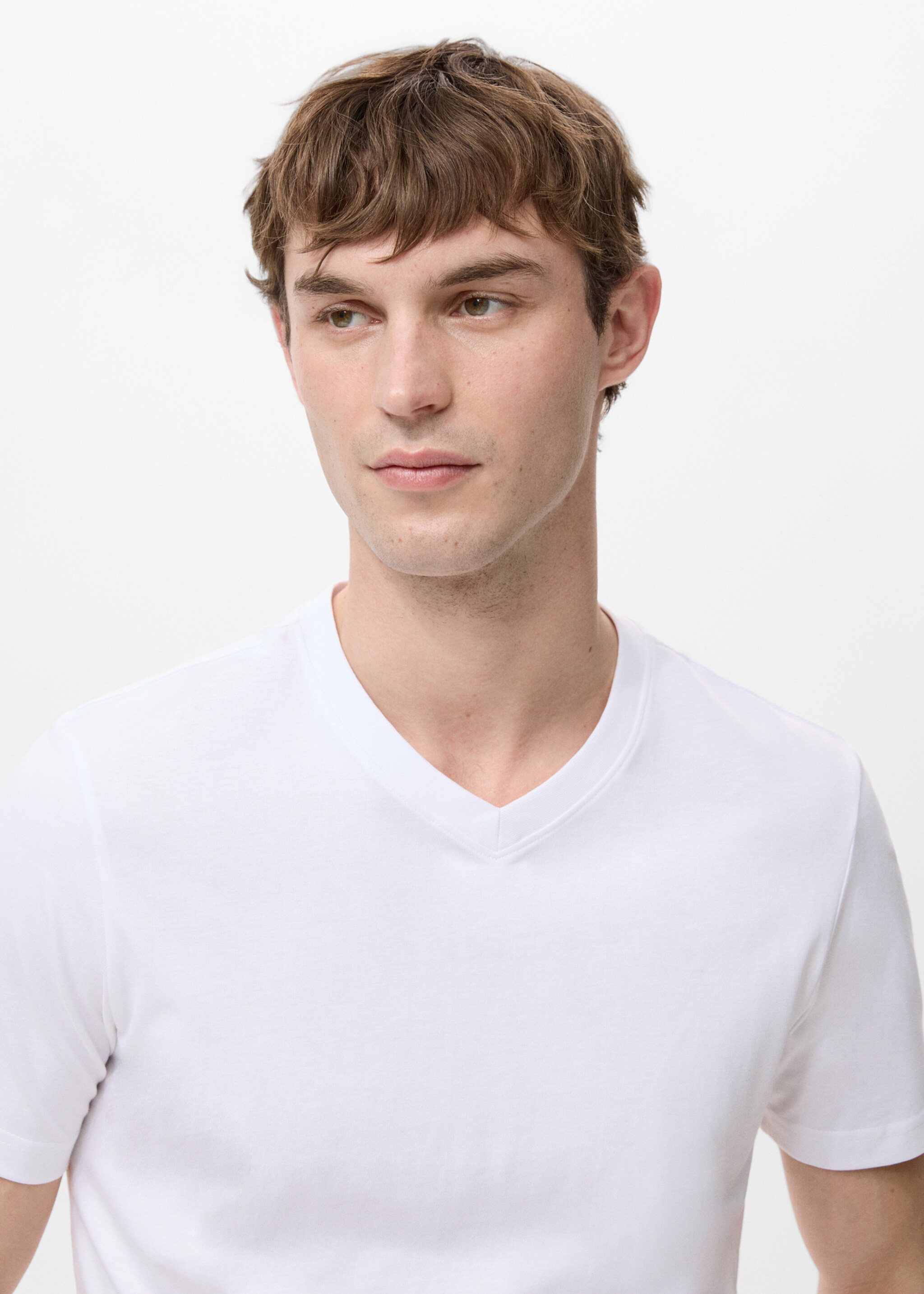 Футболка з 100% бавовни з V-подібним вирізом - Детальніше про товар 1, Білий. Ref: 27061261-00.