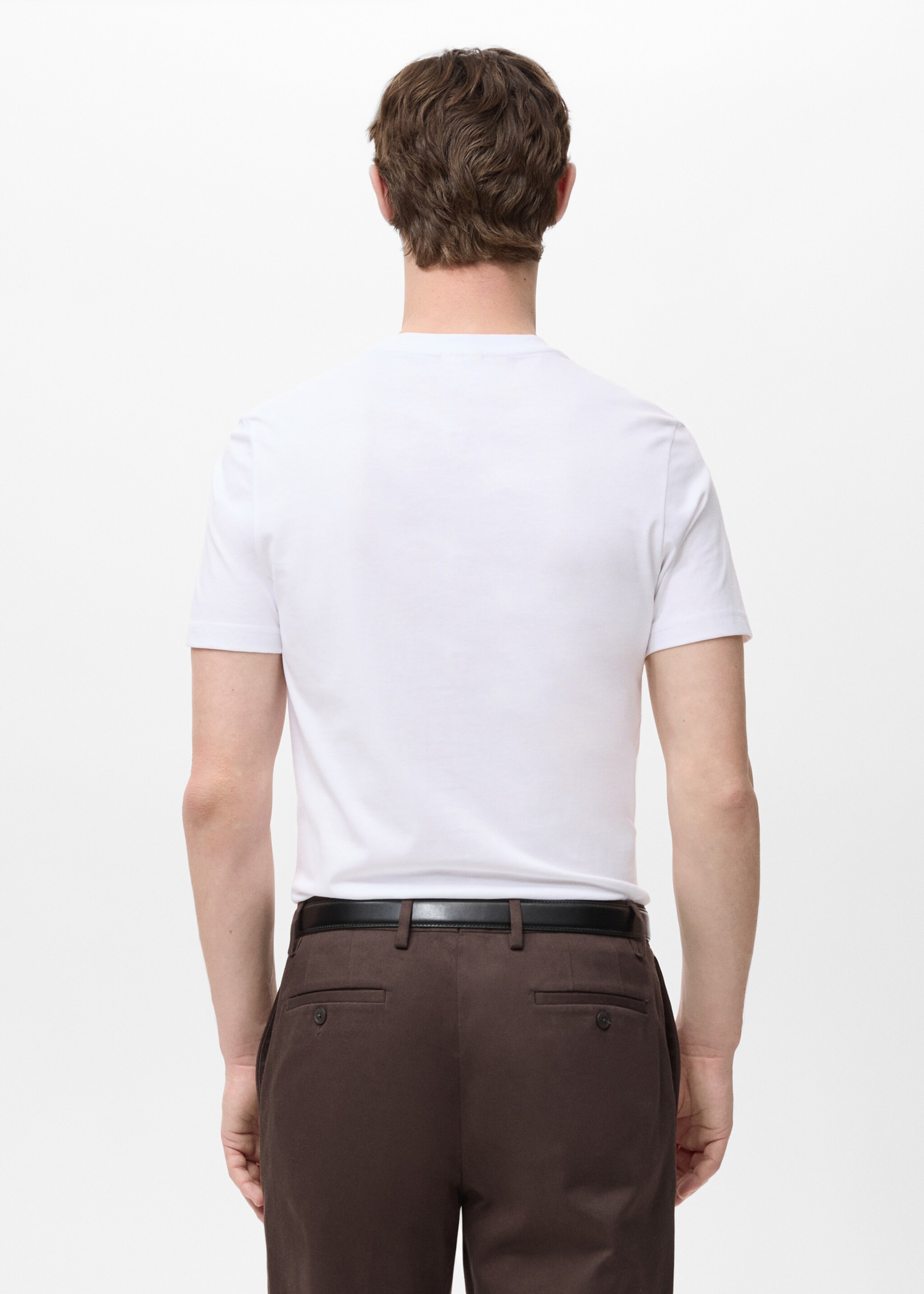 Футболка з 100% бавовни з V-подібним вирізом - Зворотна сторона товару, Білий. Ref: 27061261-00.