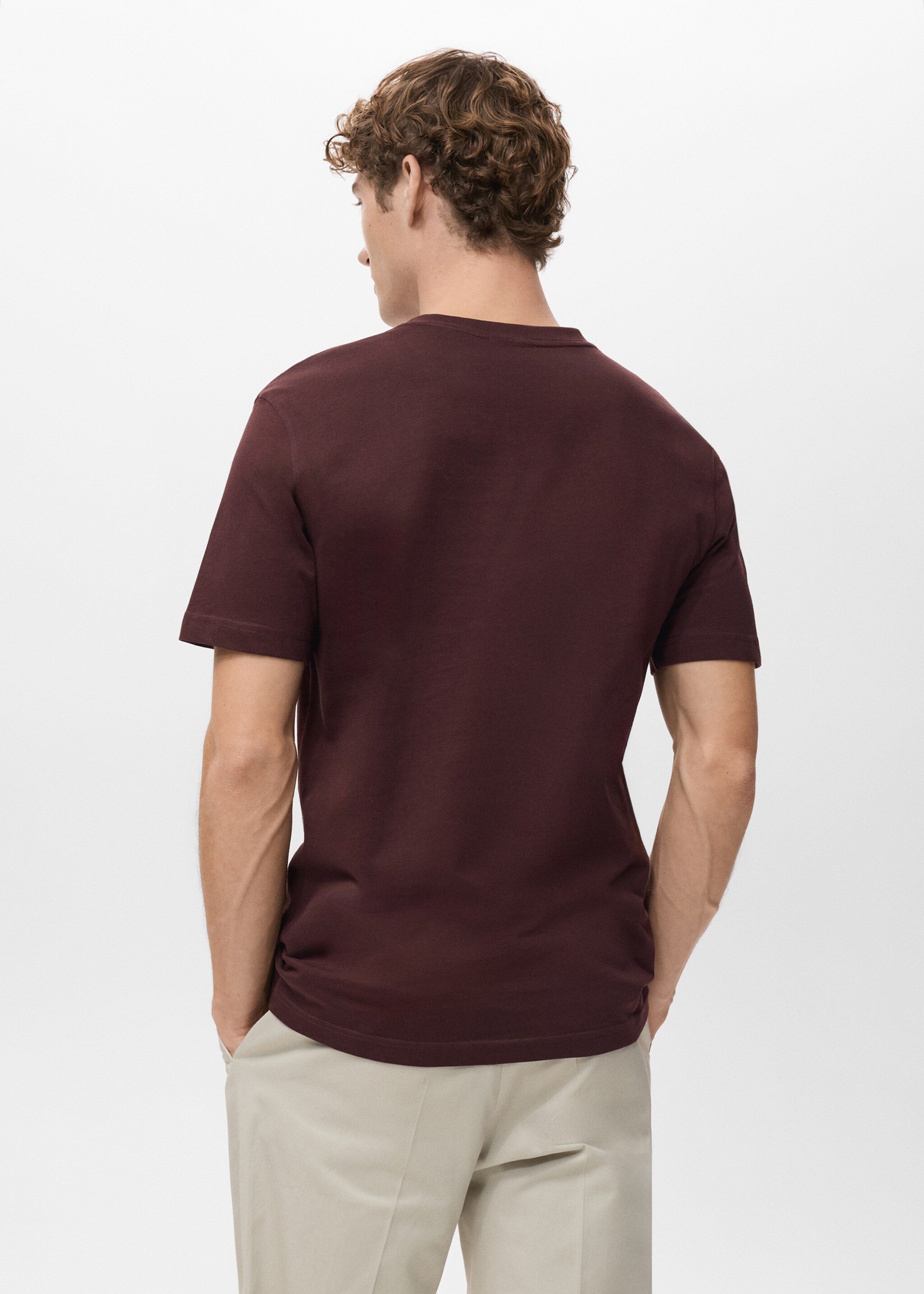 T-shirt 100 % coton col V slim-fit - Verso de l’article, Bordeaux. Ref: 27061261-00.