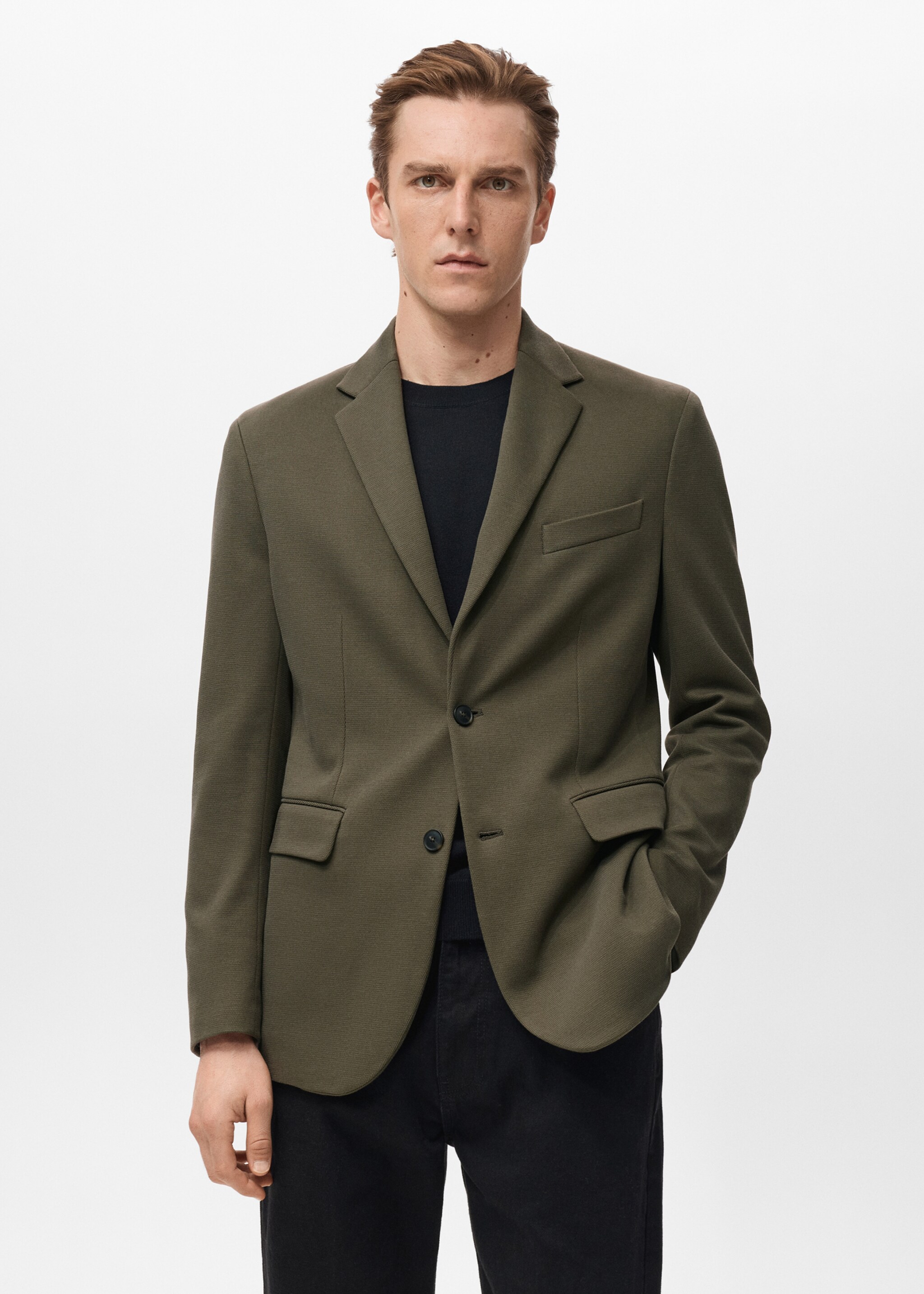 Slim-fit textured jacket - Medium plane, Khaki. Ref: 27061264-00.
