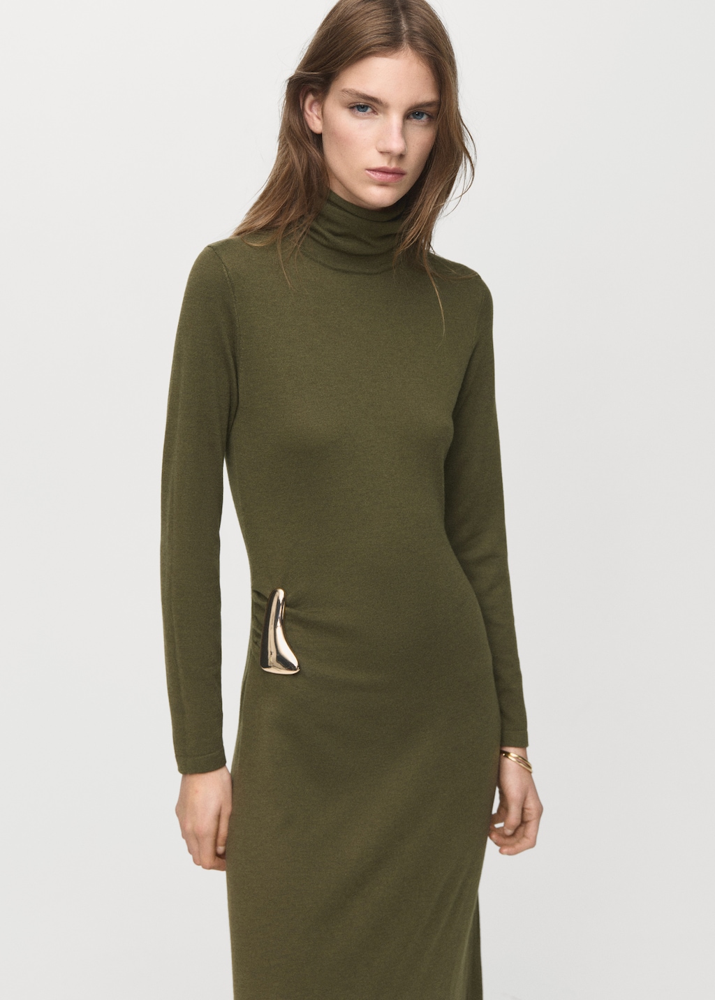Mango Turtleneck knitted dress with brooch