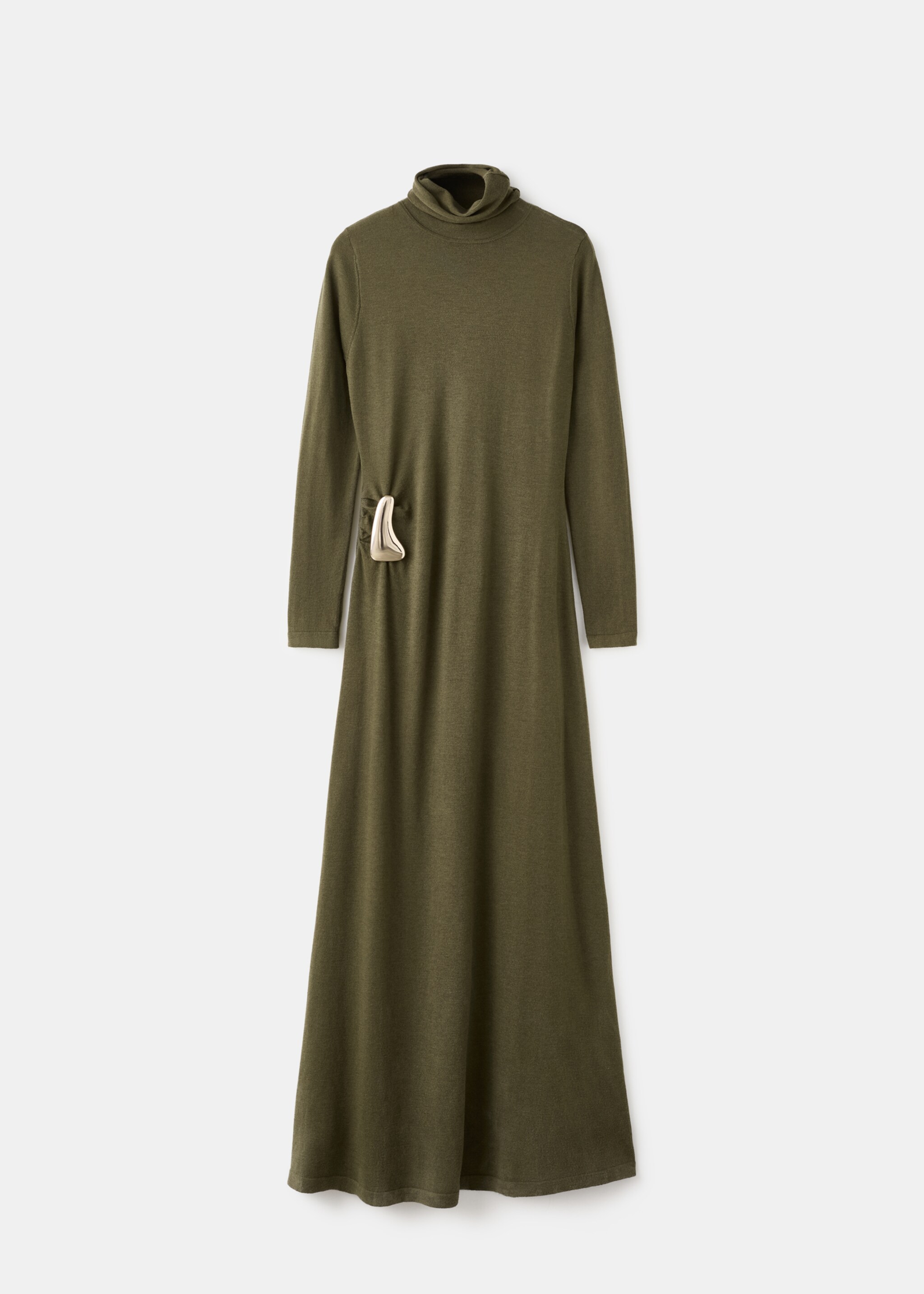 فستان برقبة عالية مع دبوس زينة - منتج دون نموذج, أسمر ضارب إلى الصفرة. Ref: 27061265-00.