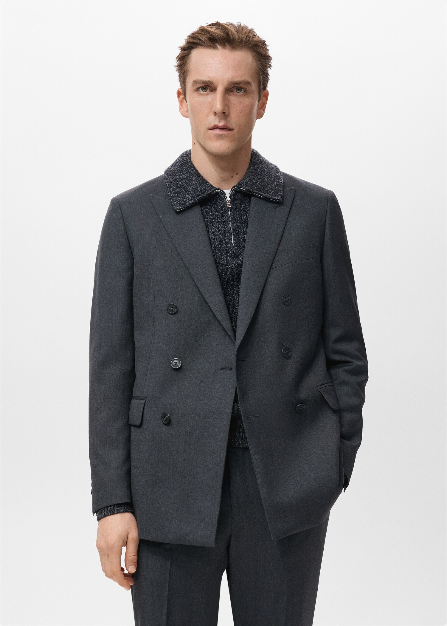 Turin 100% Wool Double-Breasted Suit Blazer - Medium plane