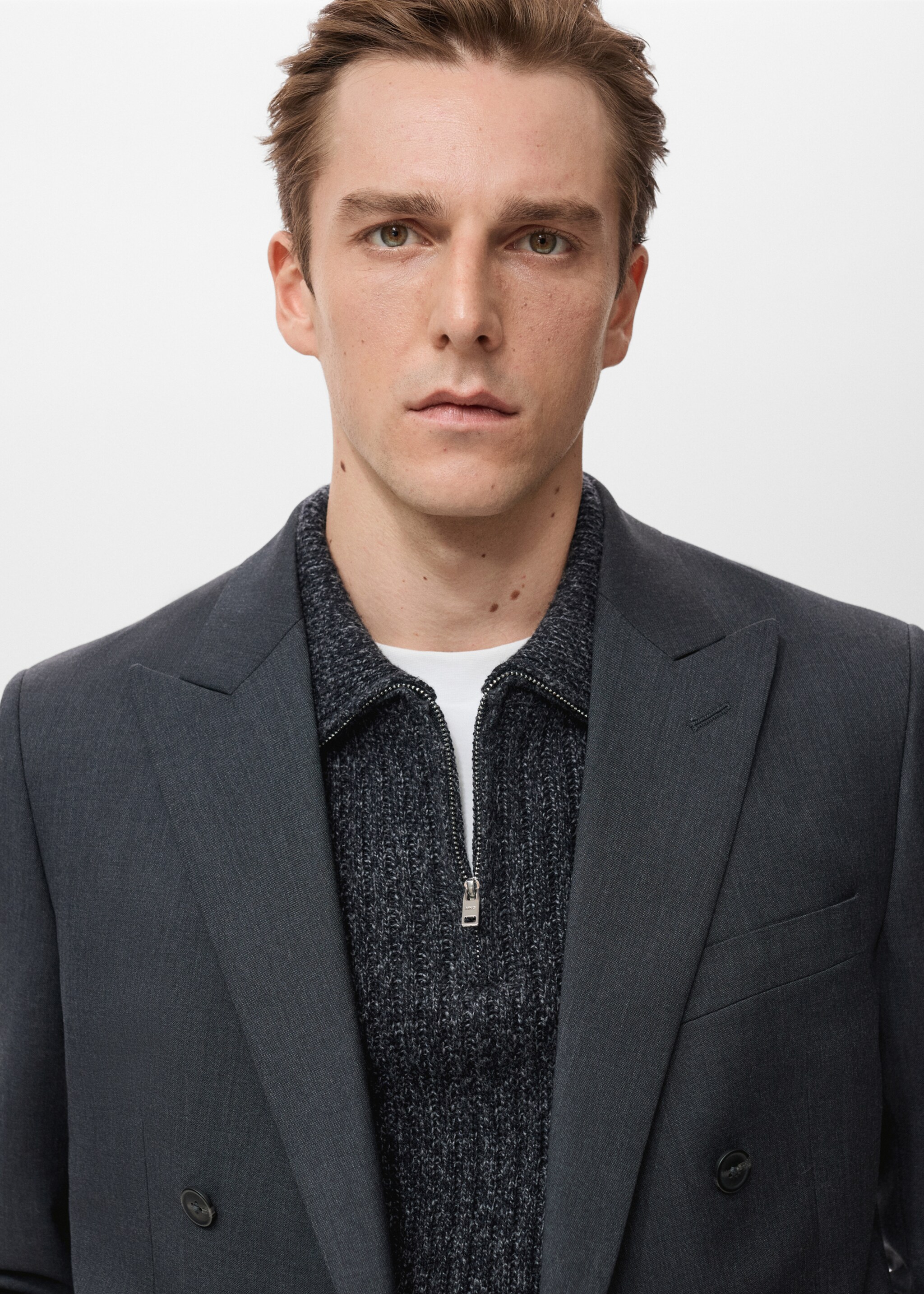 Turin 100% Wool Double-Breasted Suit Blazer - Details of the article 1, Grey. Ref: 27061272-00.