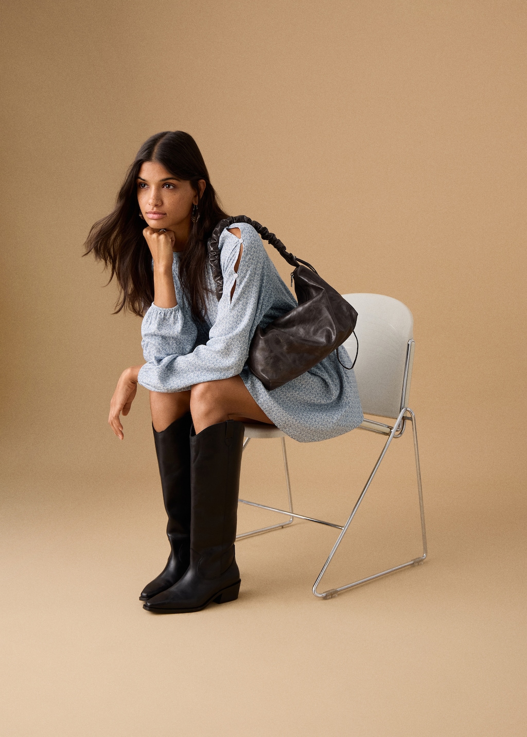 Printed dress with lurex cut-out