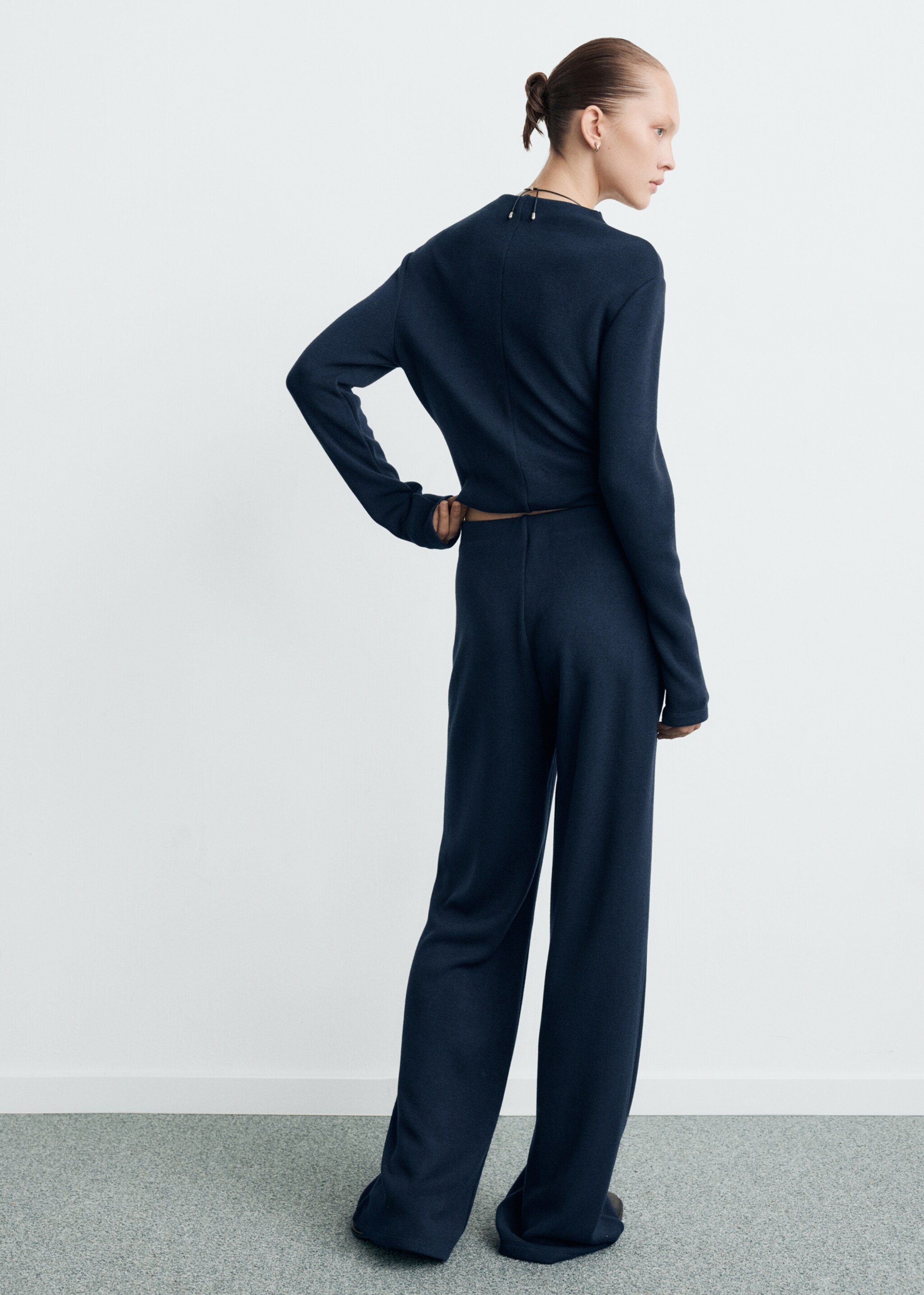 Straight-fit trousers with elastic waist - Reverse of the article, Navy. Ref: 27061274-00.