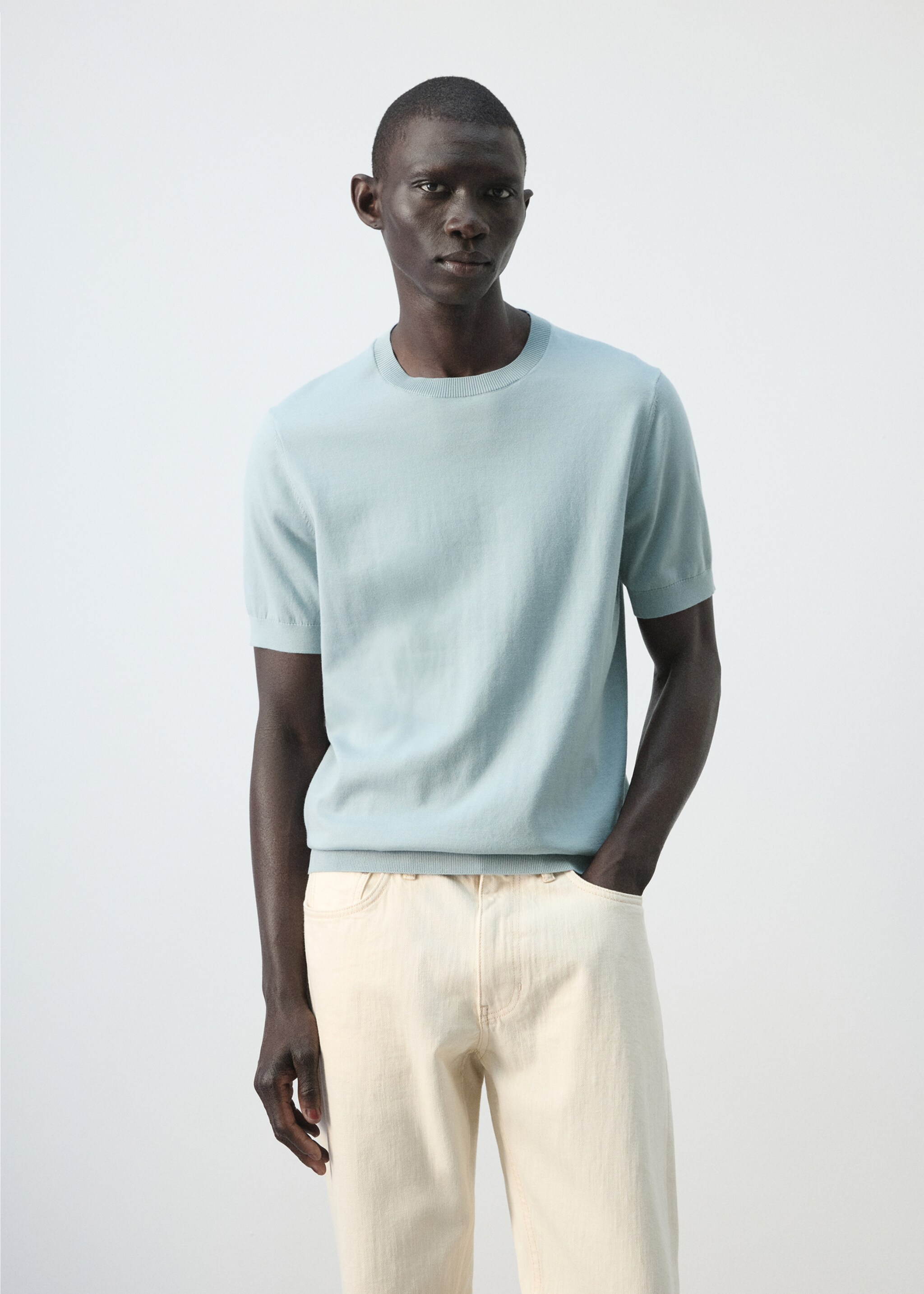 Fine jersey 100% cotton T-shirt - Medium plane, Aqua Green. Ref: 27061281-00.