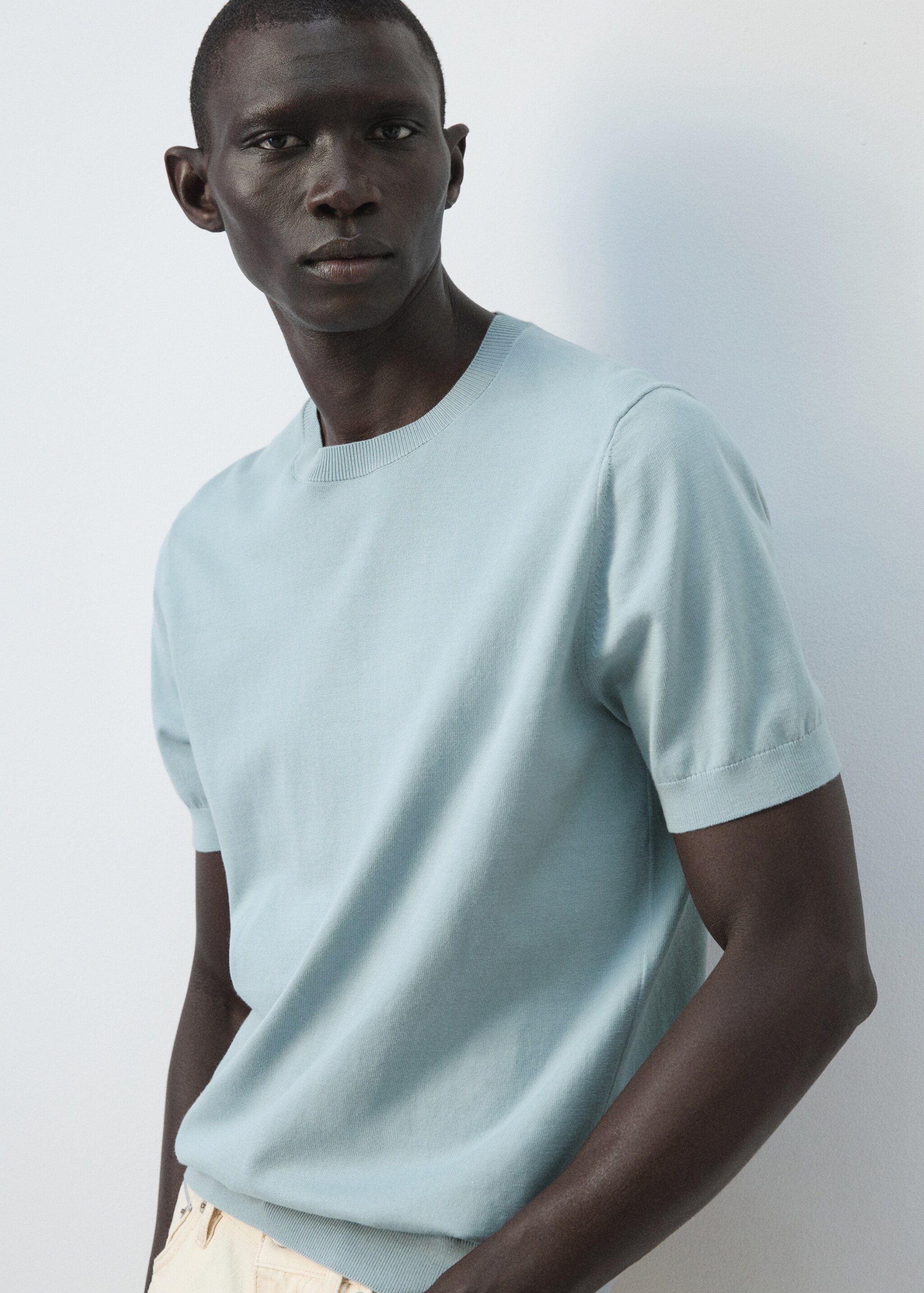 Fine jersey 100% cotton T-shirt - Details of the article 1, Aqua Green. Ref: 27061281-00.