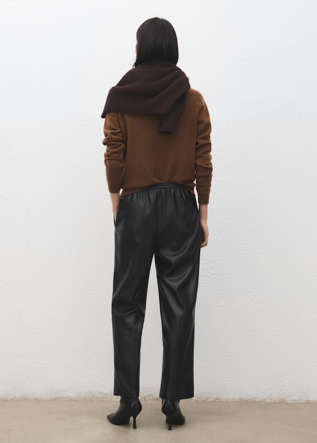 Faux-leather pants with elastic waist