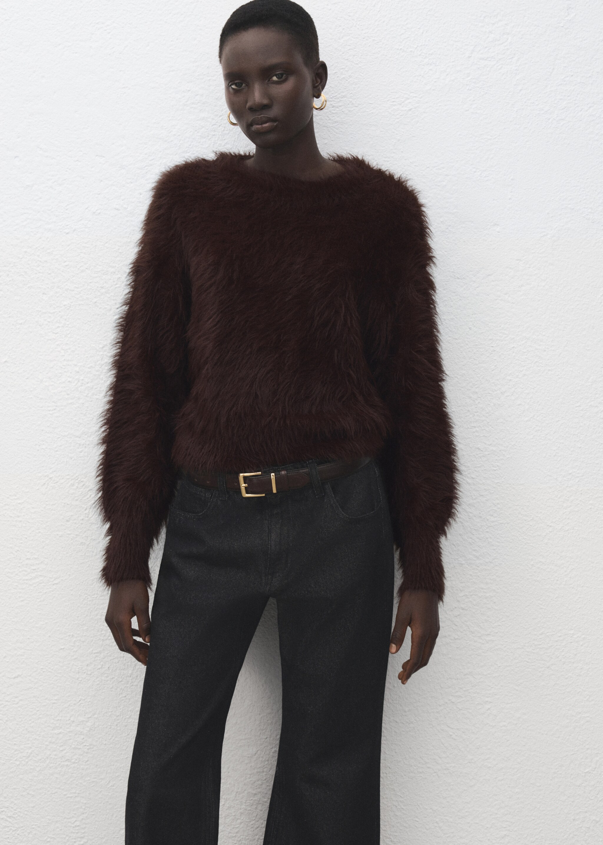 Faux fur sweater - Medium plane, Brown. Ref: 27061301-00.