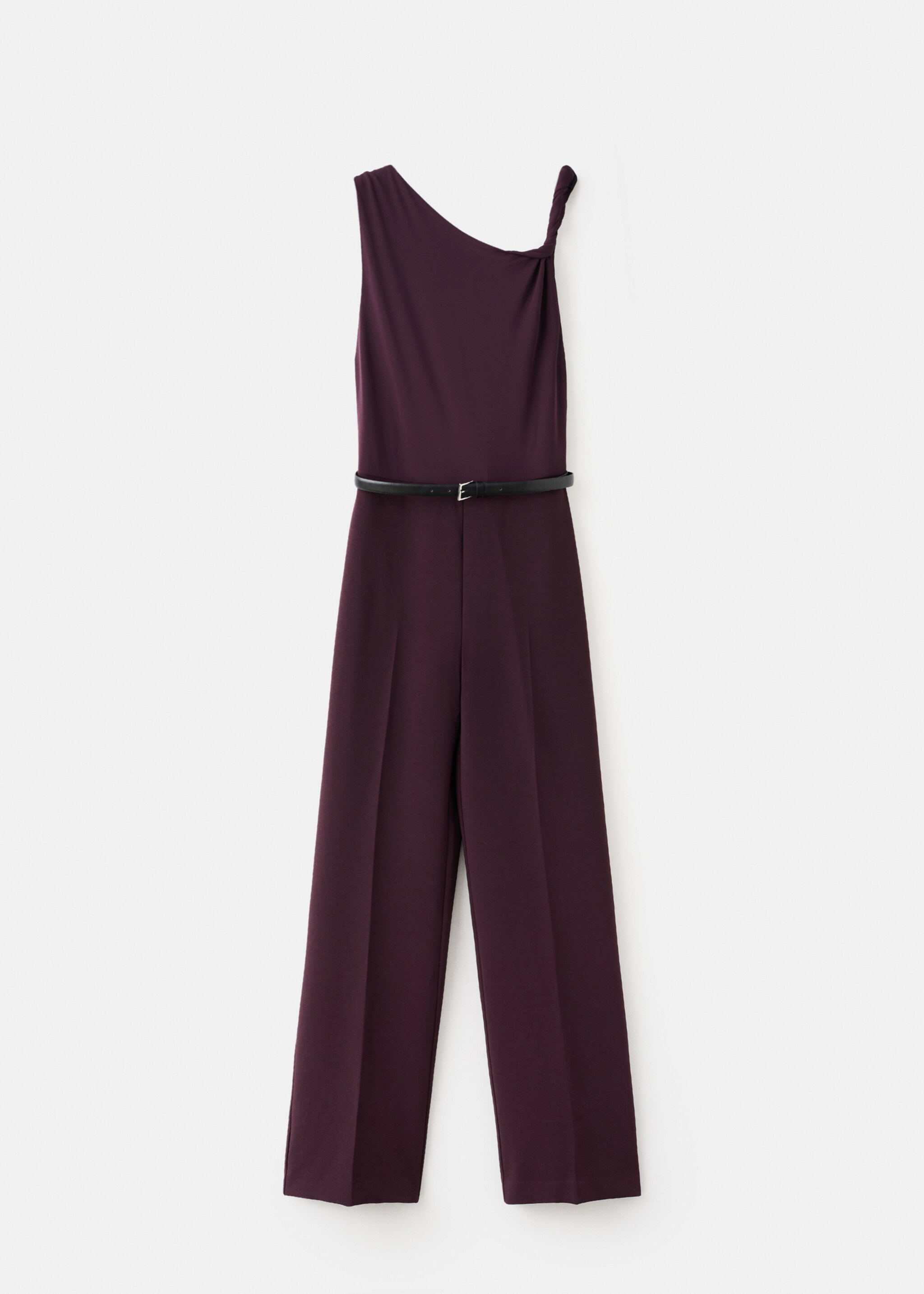 Jumpsuit with asymmetrical neckline and belt - Article without model, Wine. Ref: 27061316-00.