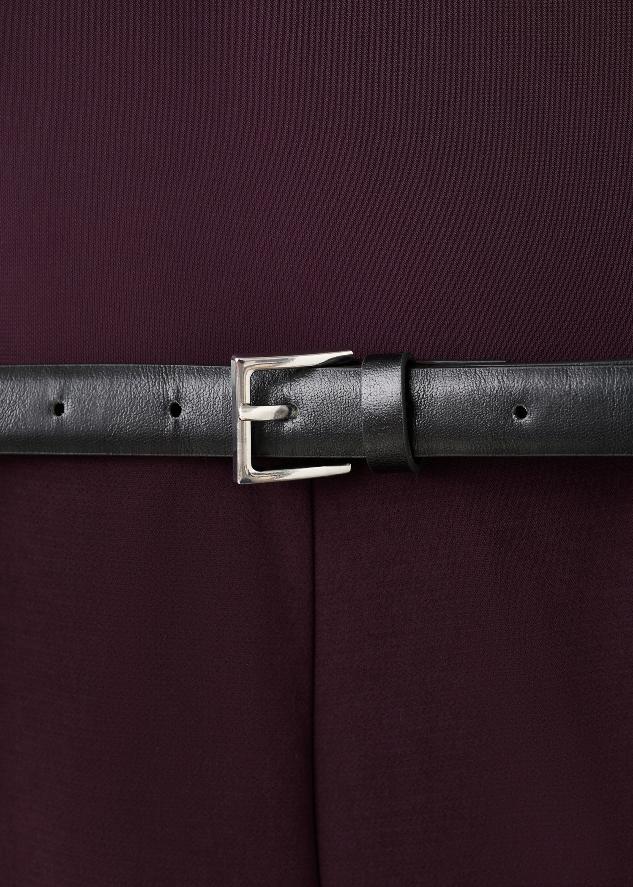 Jumpsuit with asymmetrical neckline and belt - Details of the article 8, Wine. Ref: 27061316-00.