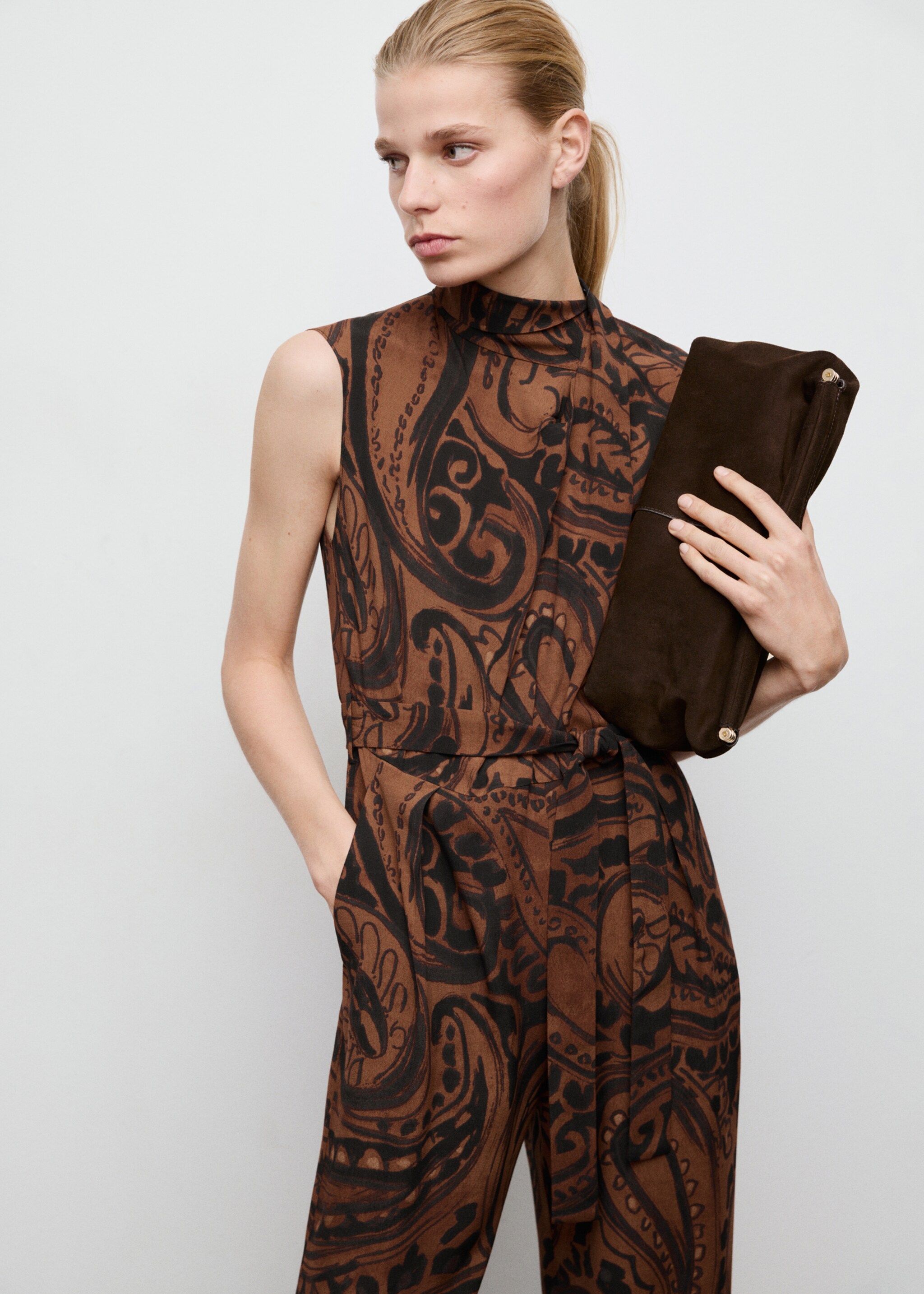 Paisley-print jumpsuit with belt - Medium plane, Burnt Orange. Ref: 27061319-00.