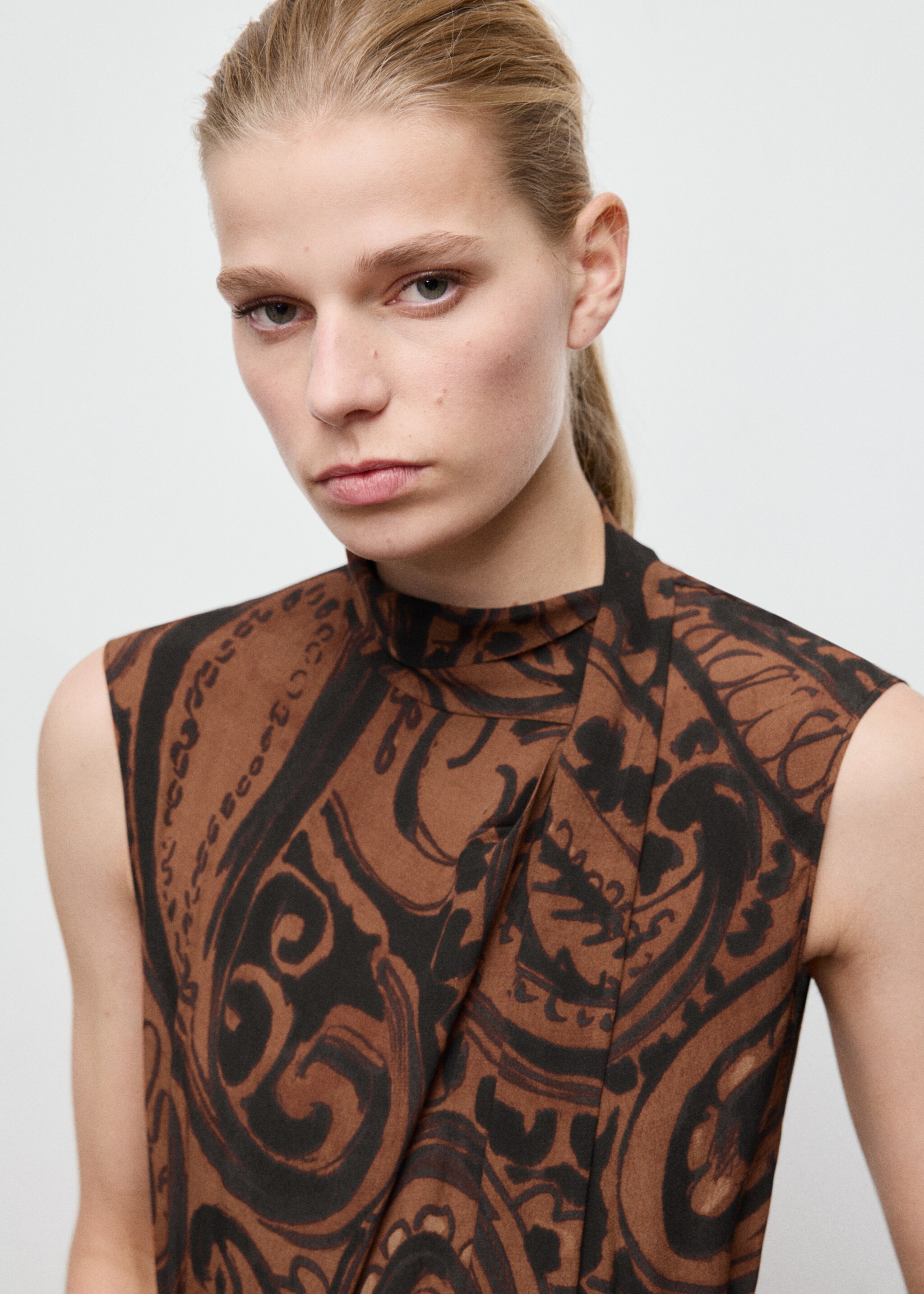 Paisley-print jumpsuit with belt - Details of the article 1, Burnt Orange. Ref: 27061319-00.