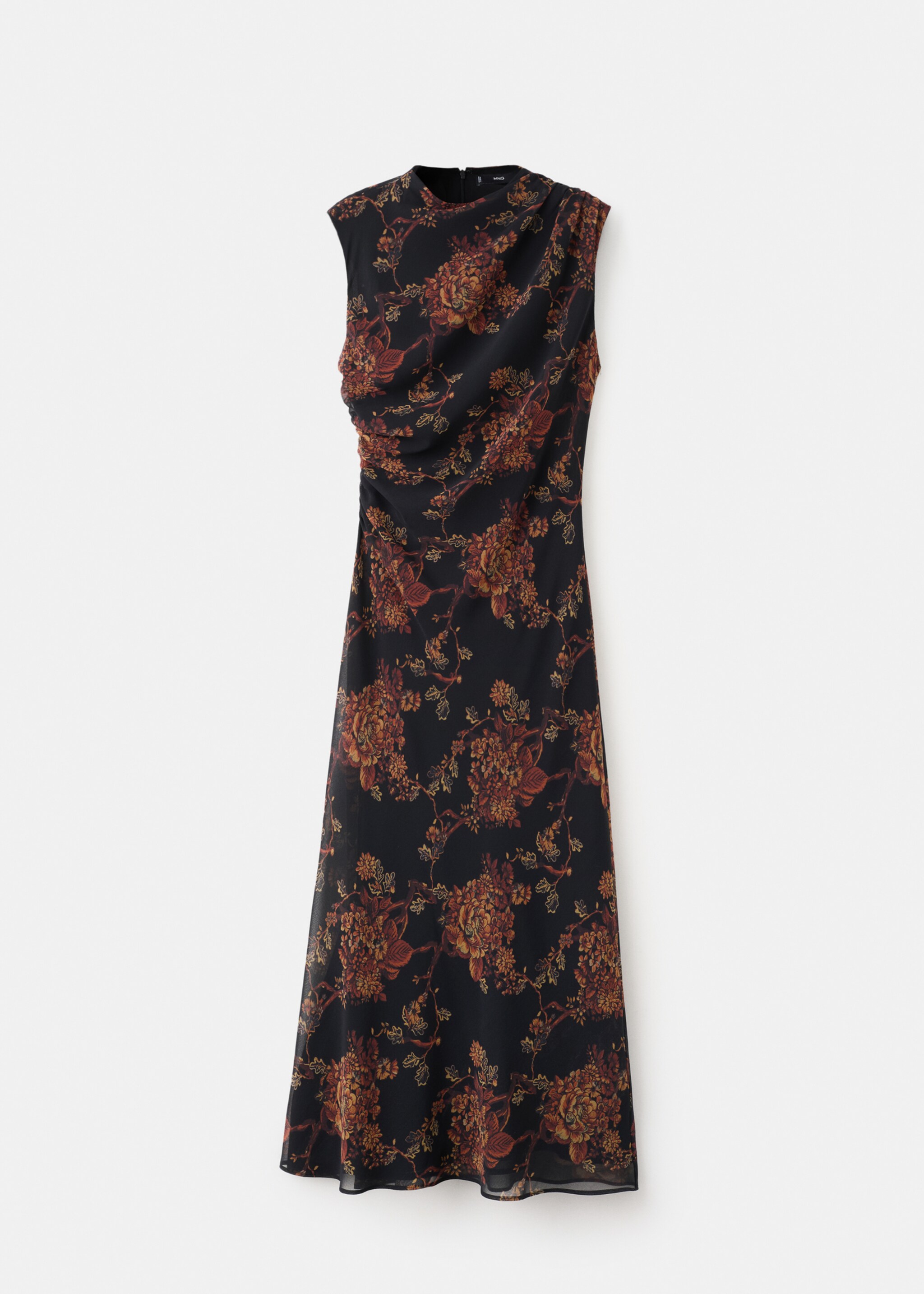 Ruched floral-print dress - Article without model, Black. Ref: 27061323-00.