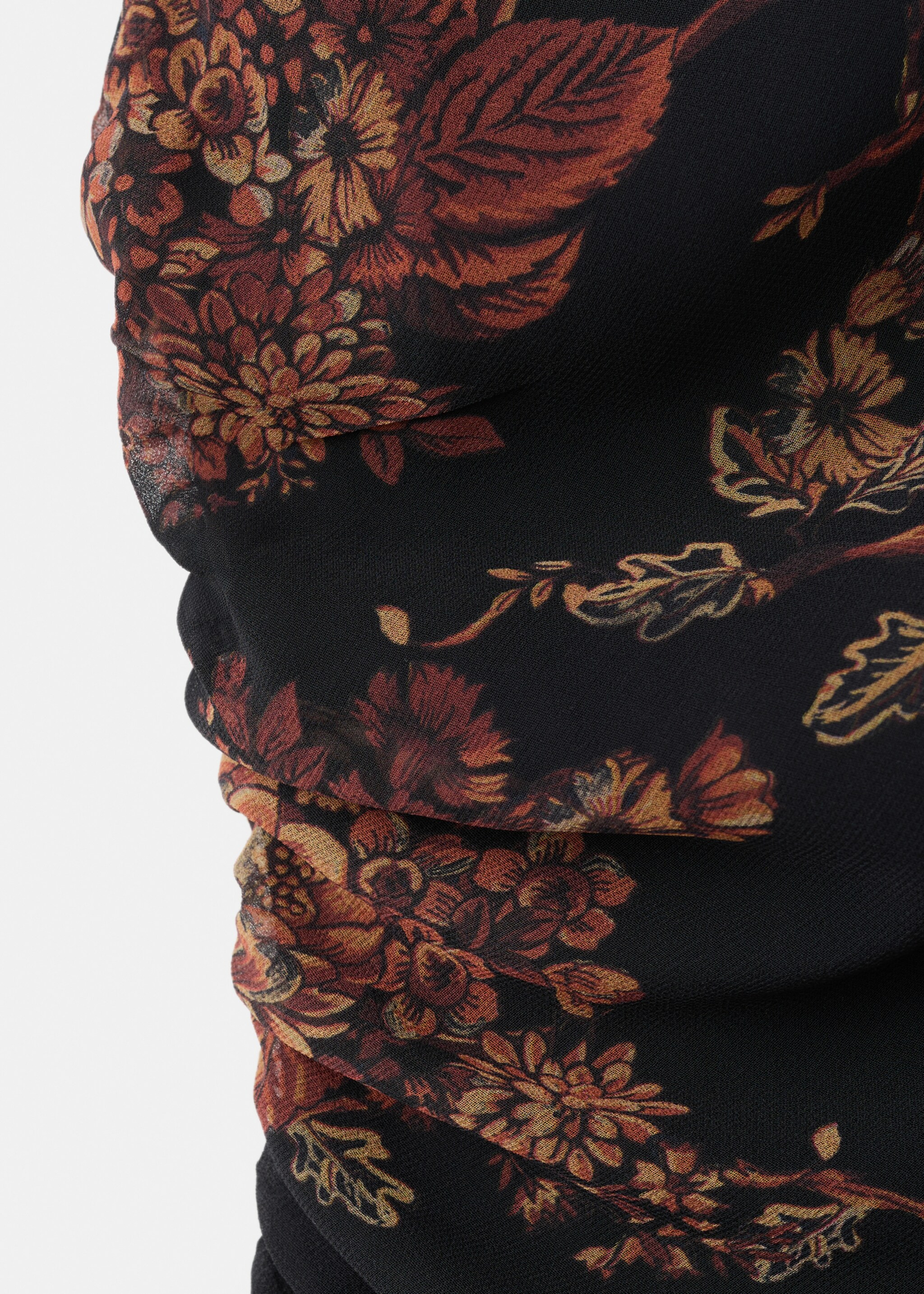 Ruched floral-print dress - Details of the article 8, Black. Ref: 27061323-00.