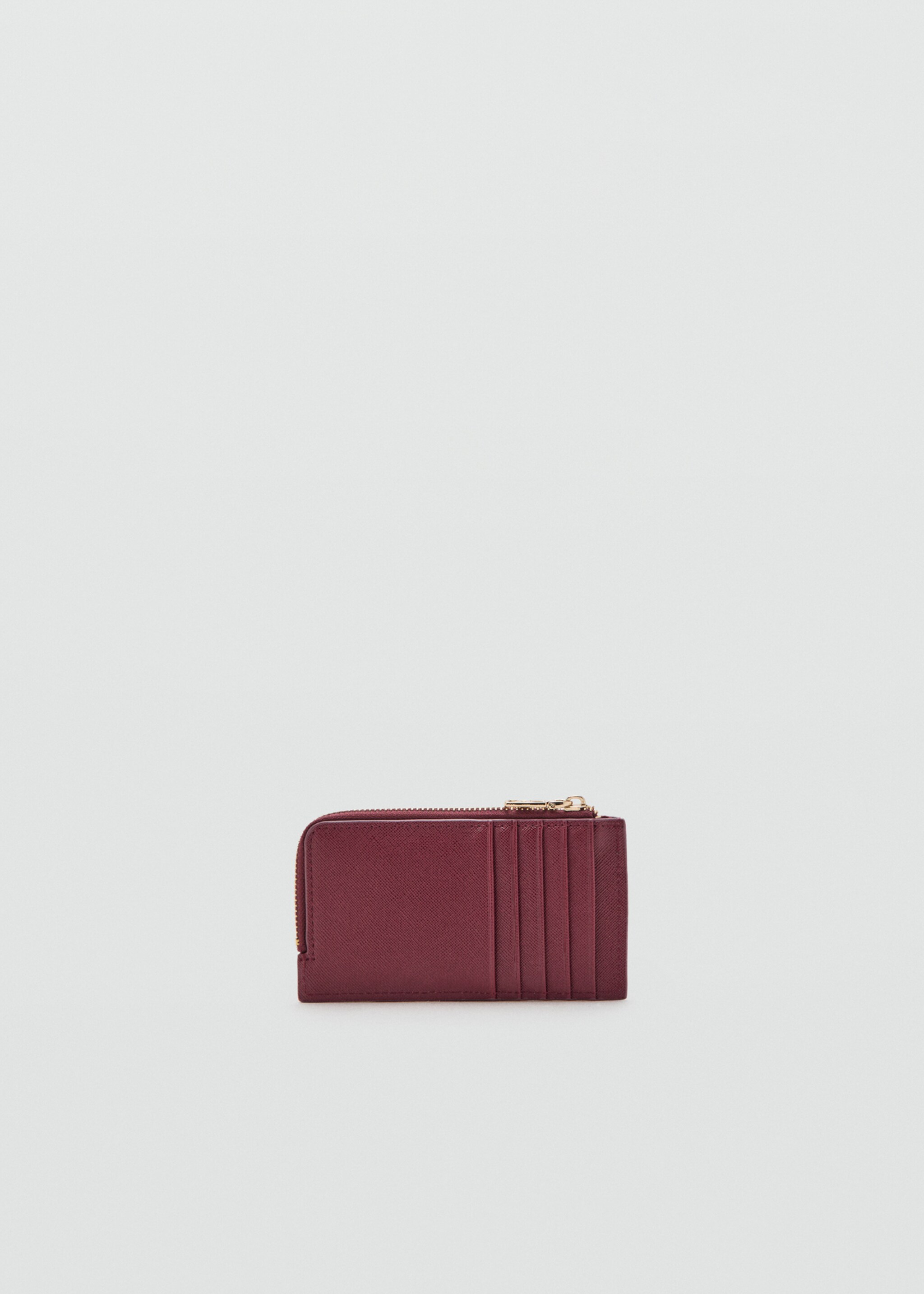 Porte-cartes effet saffiano à zip - Plan moyen, Bordeaux. Ref: 27061331-00.