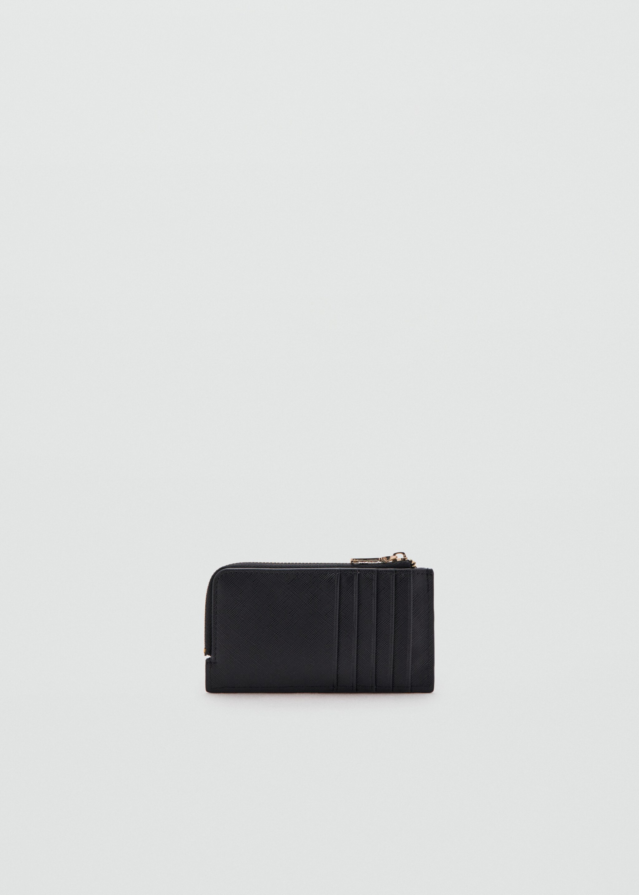 Porte-cartes effet saffiano à zip - Plan moyen, Noir. Ref: 27061331-00.